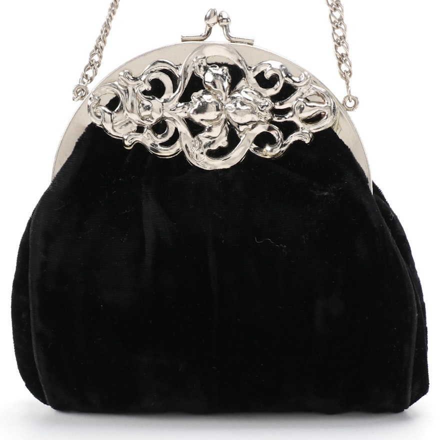 Harry Levine Black Velvet Kiss Lock Evening Bag, Vintage