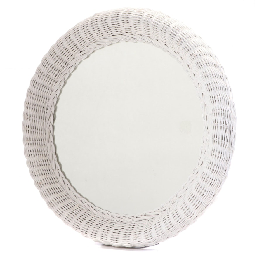 White Painted Round Wicker Wall Mirror