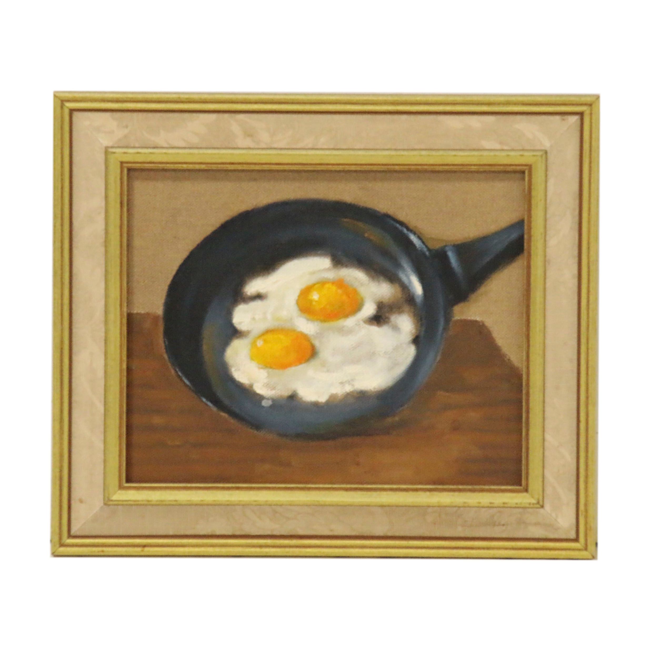 Jacques Zuccaire Still Life Oil Painting of Eggs in Frying Pan