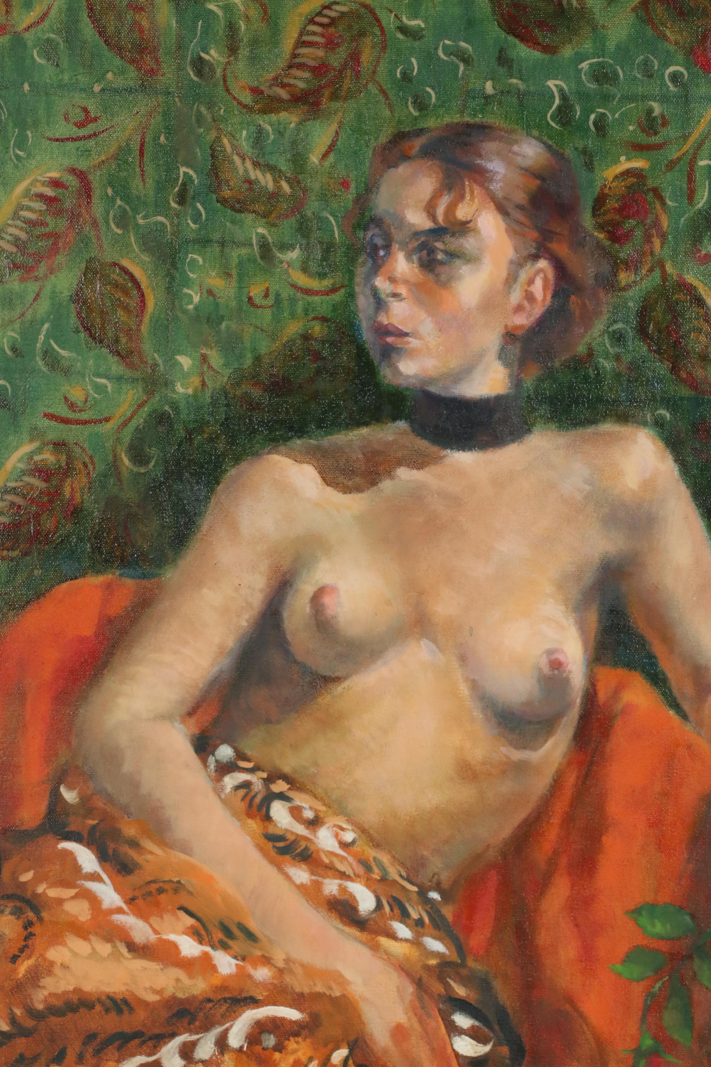 Jacques Zuccaire Figural Portrait Oil Painting, Mid to Late 20th Century