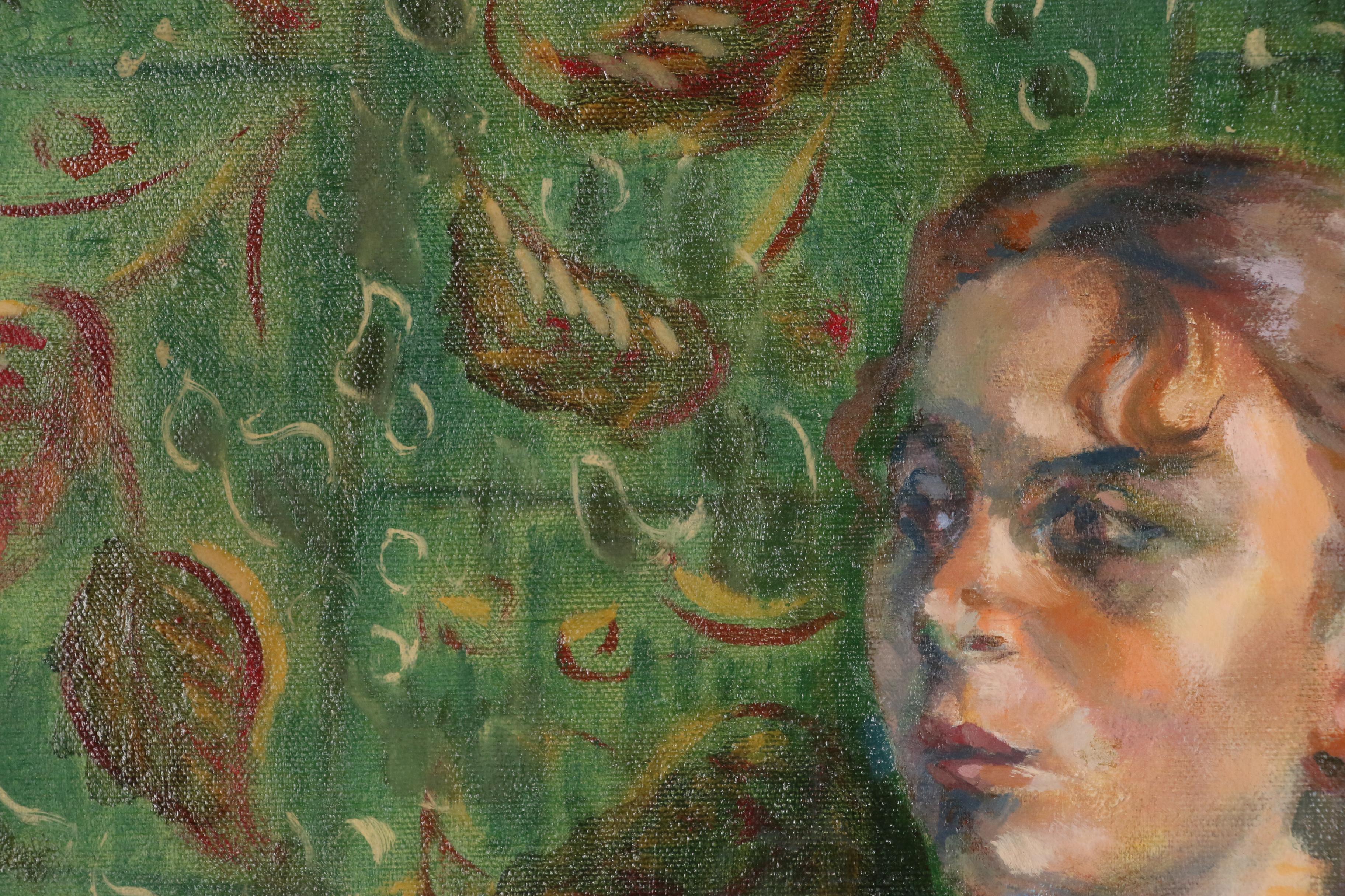 Jacques Zuccaire Figural Portrait Oil Painting, Mid to Late 20th Century