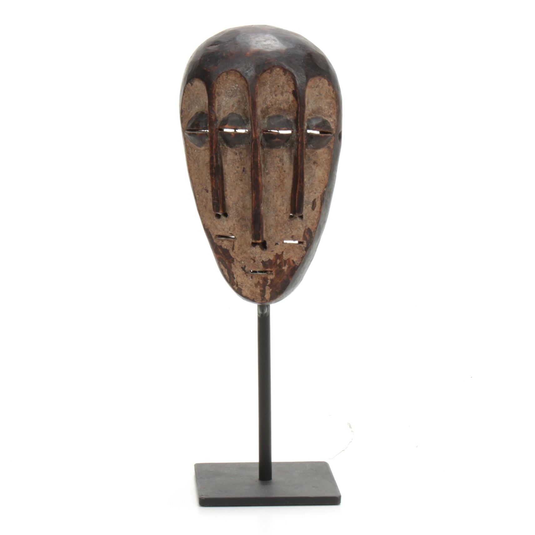 Fang Style Triple-Face Carved Wood Mask, Central Africa