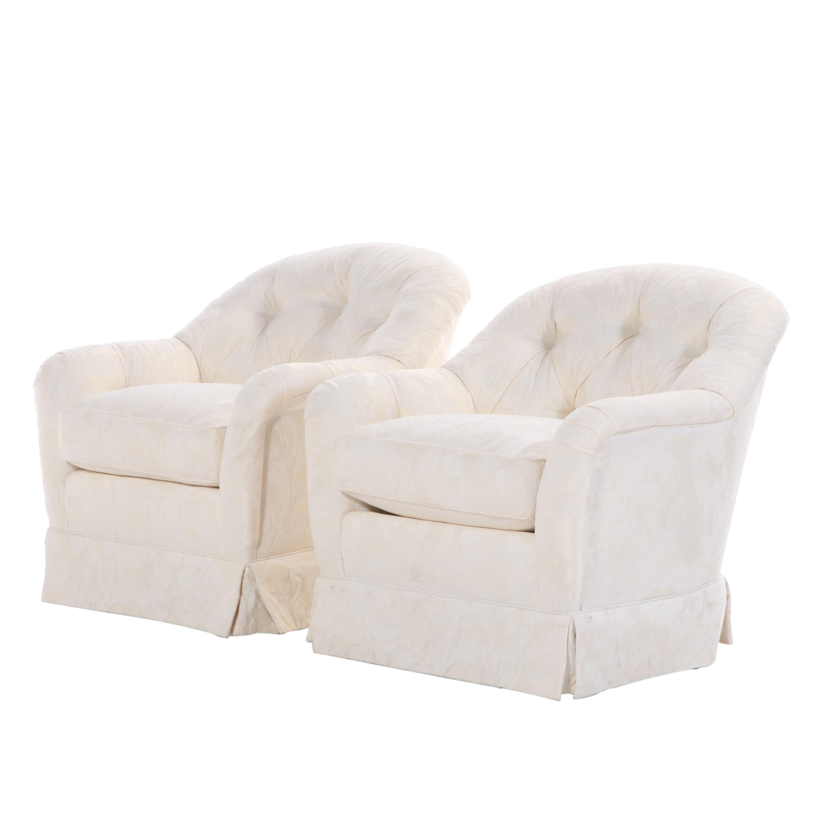Pair of Sherrill Button-Tufted Swivel-Tilt Easy Armchairs, Late 20th Century