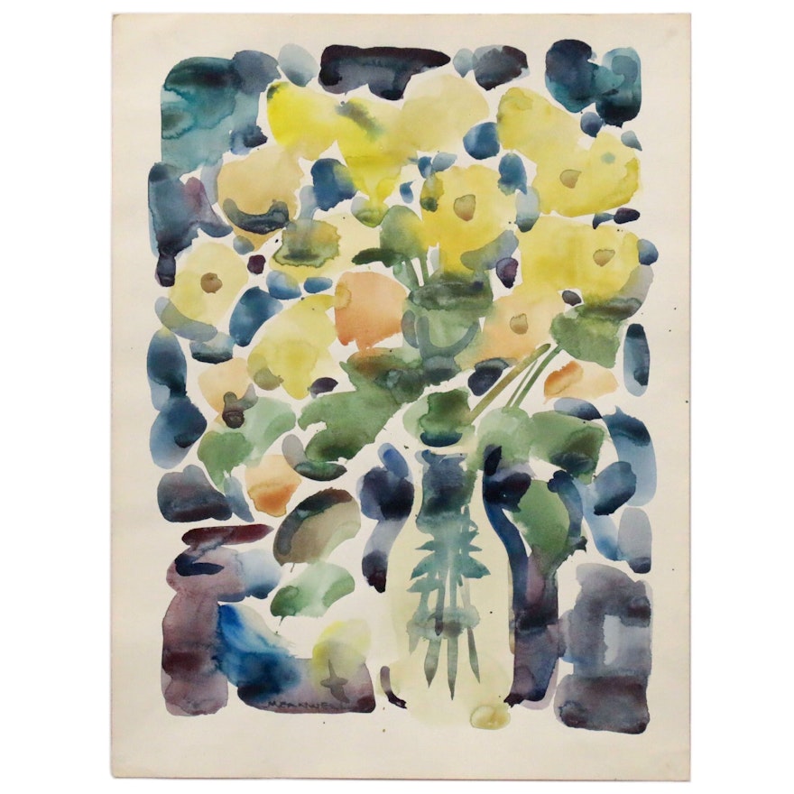 Jack Meanwell Still Life Watercolor Painting "Flowers in Vase II", Circa 1980