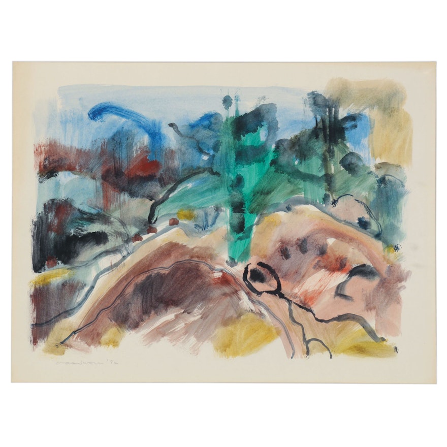 Jack Meanwell Abstract Landscape Watercolor Painting, 1982