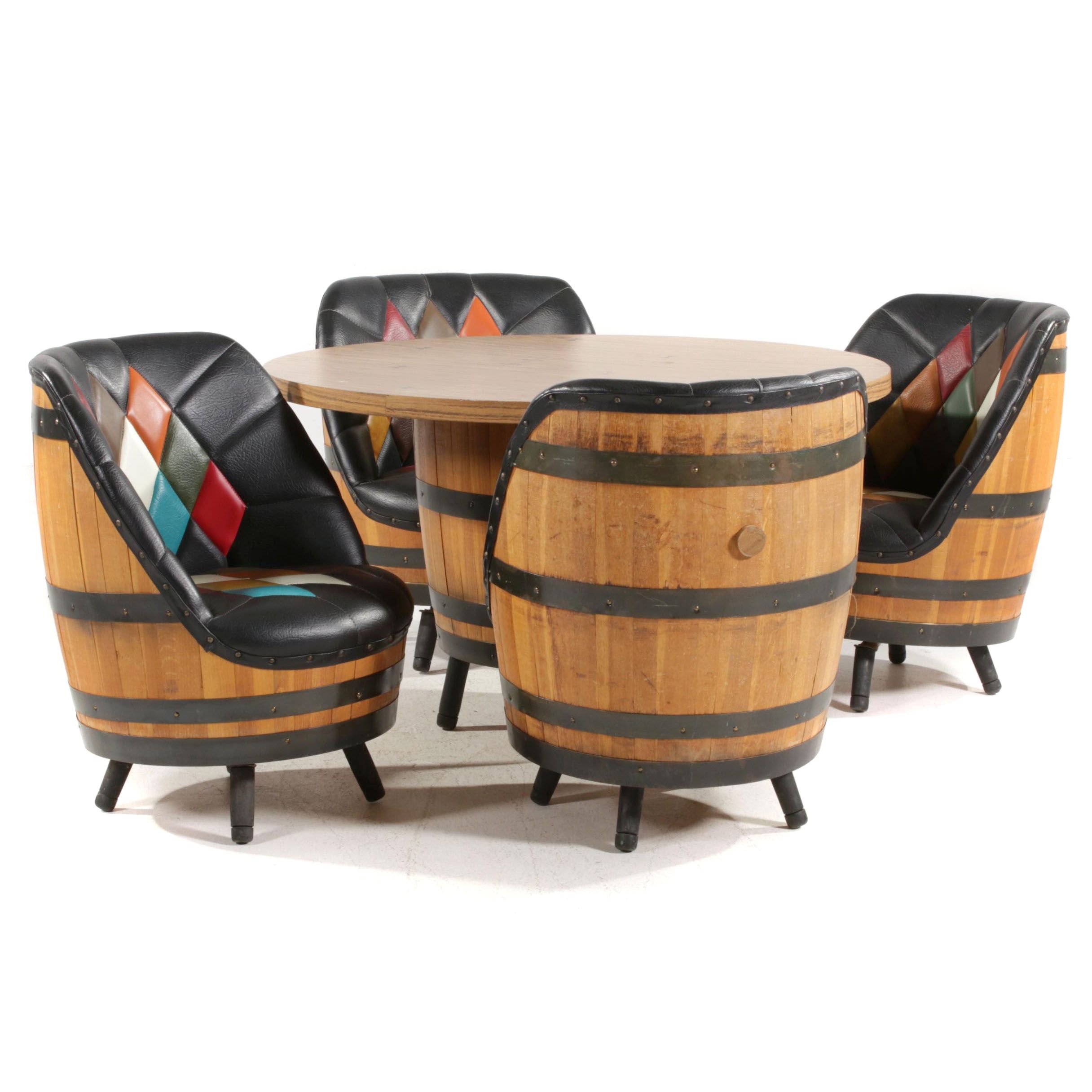 Whiskey Barrel Game Table and Chairs, Late 20th Century