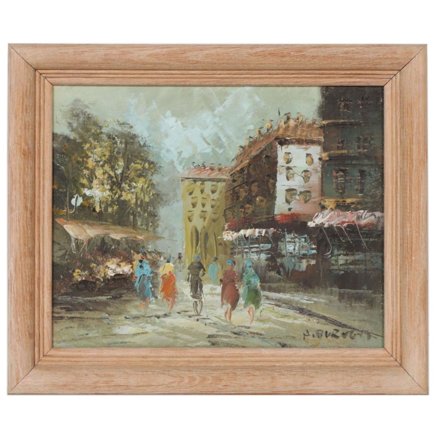 Impressionist Style European Street Scene Oil Painting