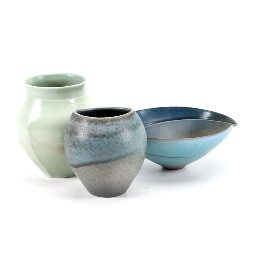 Mark Bell Pottery Vases and Bowl