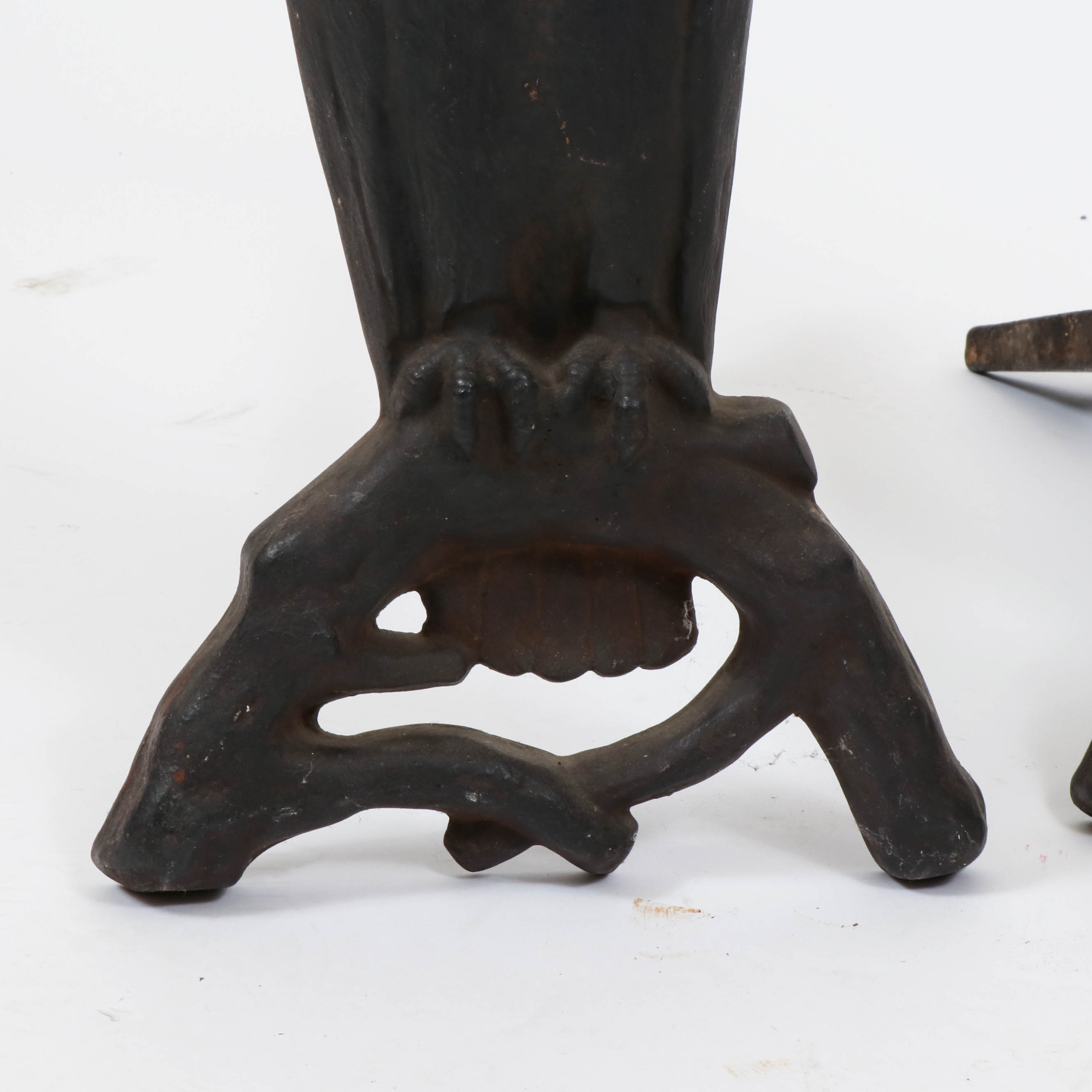 Peck, Stow & Wilcox Cast Iron Owl Andirons with Glass Eyes, Early 20th C.