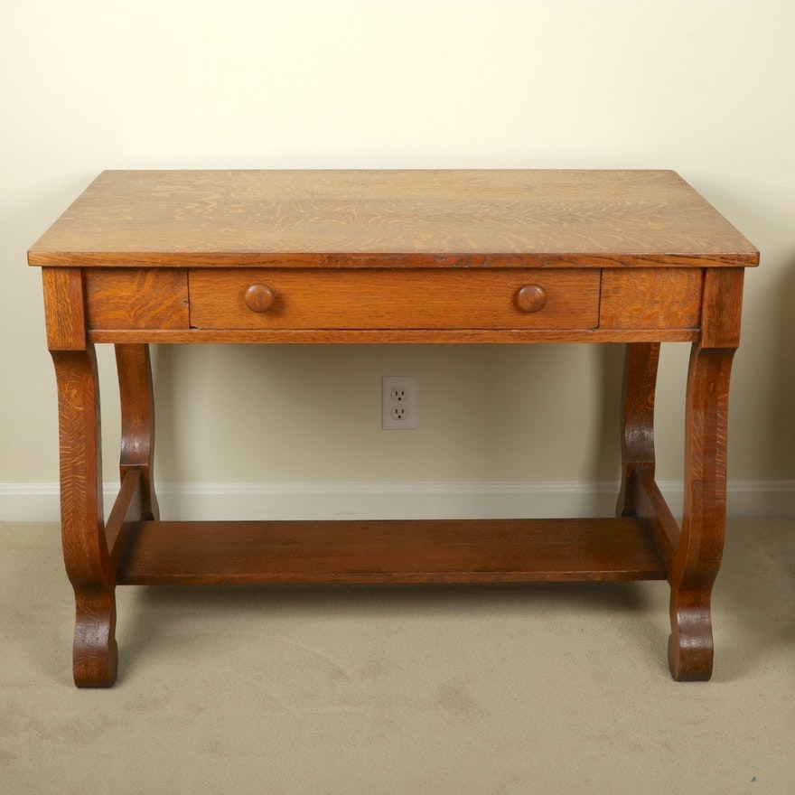 Empire Style Quarter Sawn Oak Library Table, Late 19th/Early 20th Century