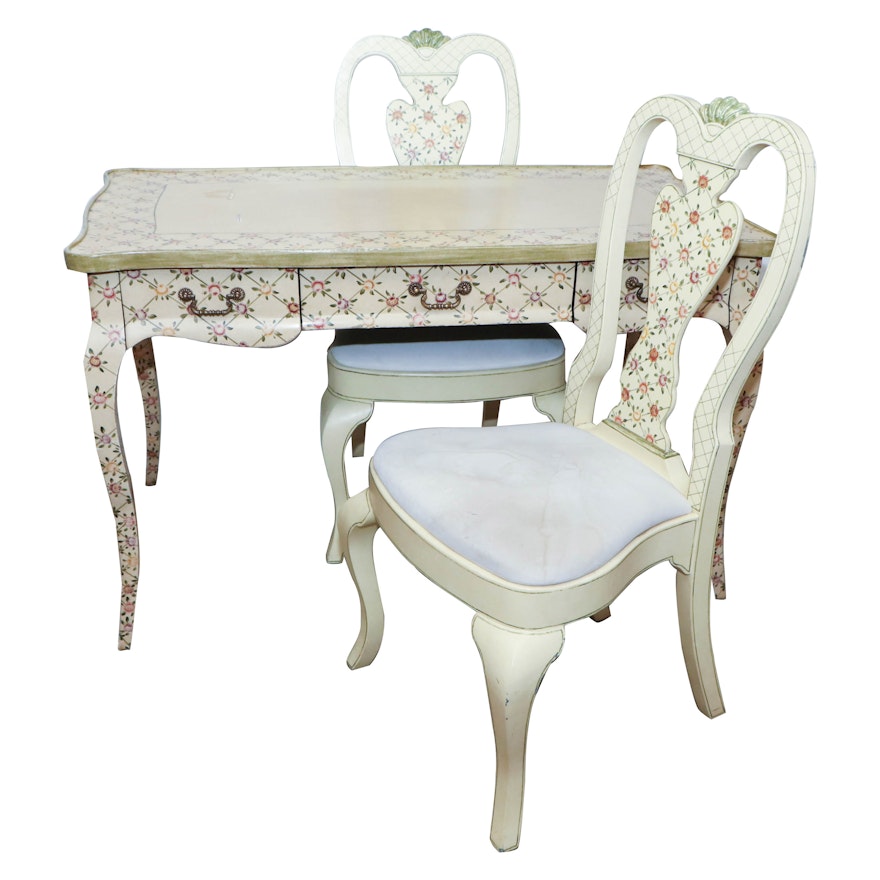 Ardley Hall Hand-Painted Wood Desk with Matching Chairs