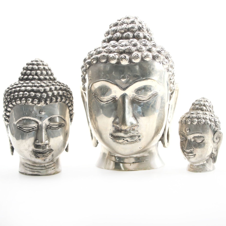Thai Silver Tone Metal Buddha Busts