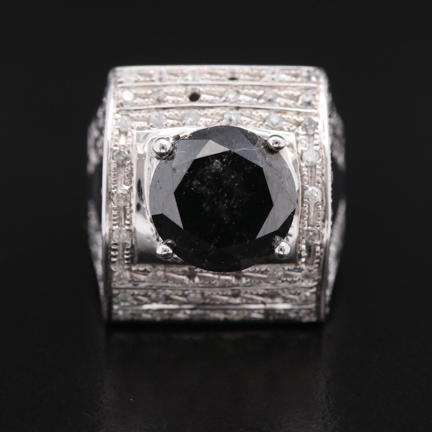 Sterling 7.18 CTW Black Diamond and Diamond Ring