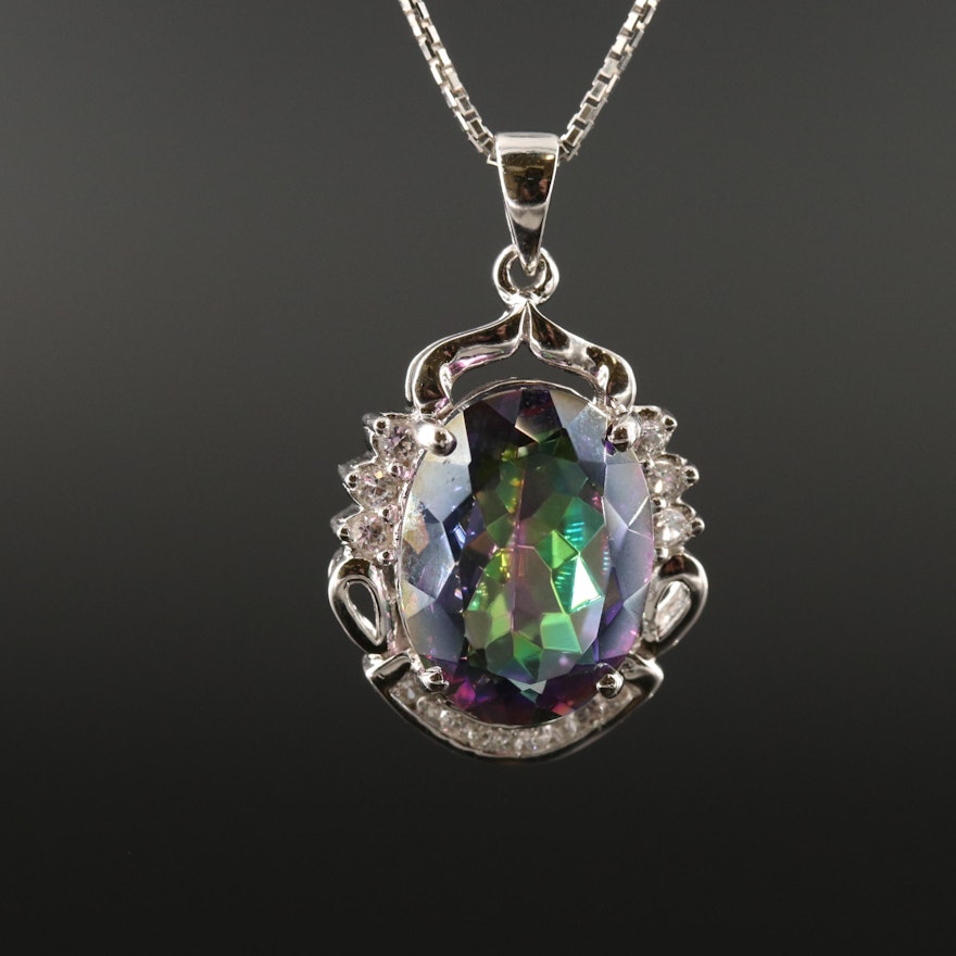 Sterling Mystic Topaz and Sapphire Pendant Necklace