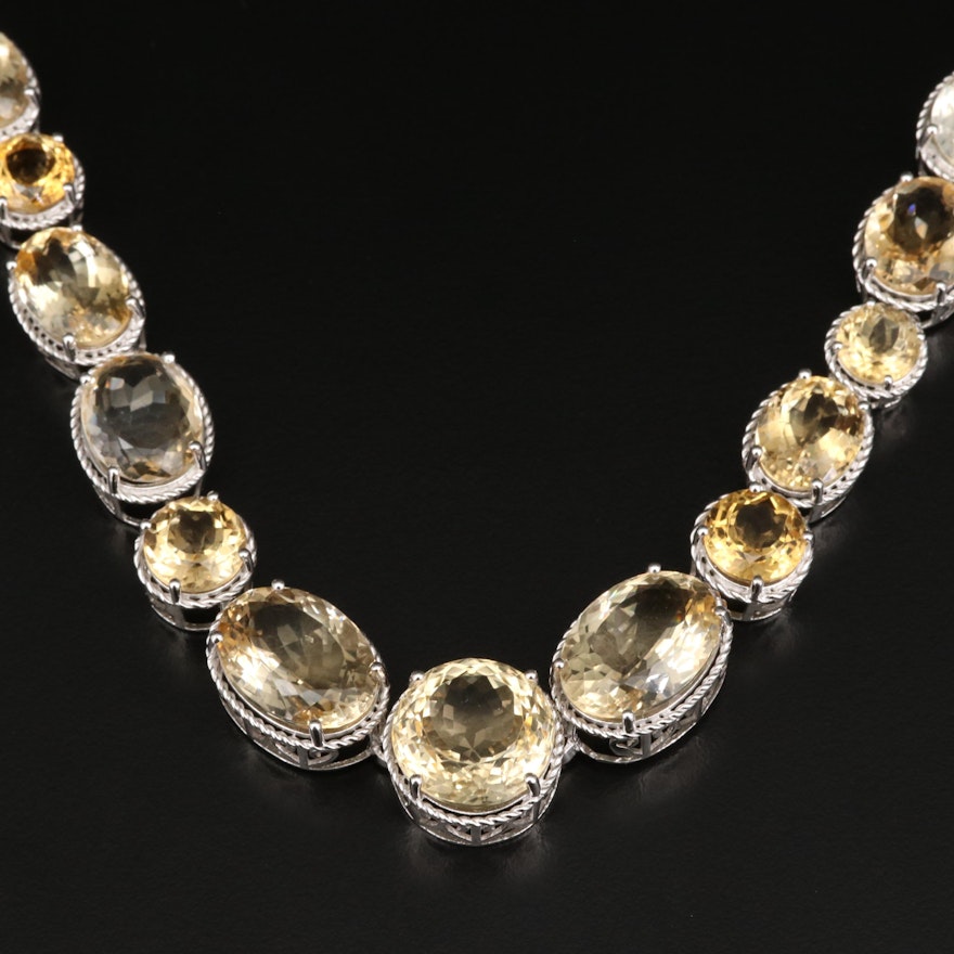 Sterling Silver Graduated Citrine Rivieri Necklace