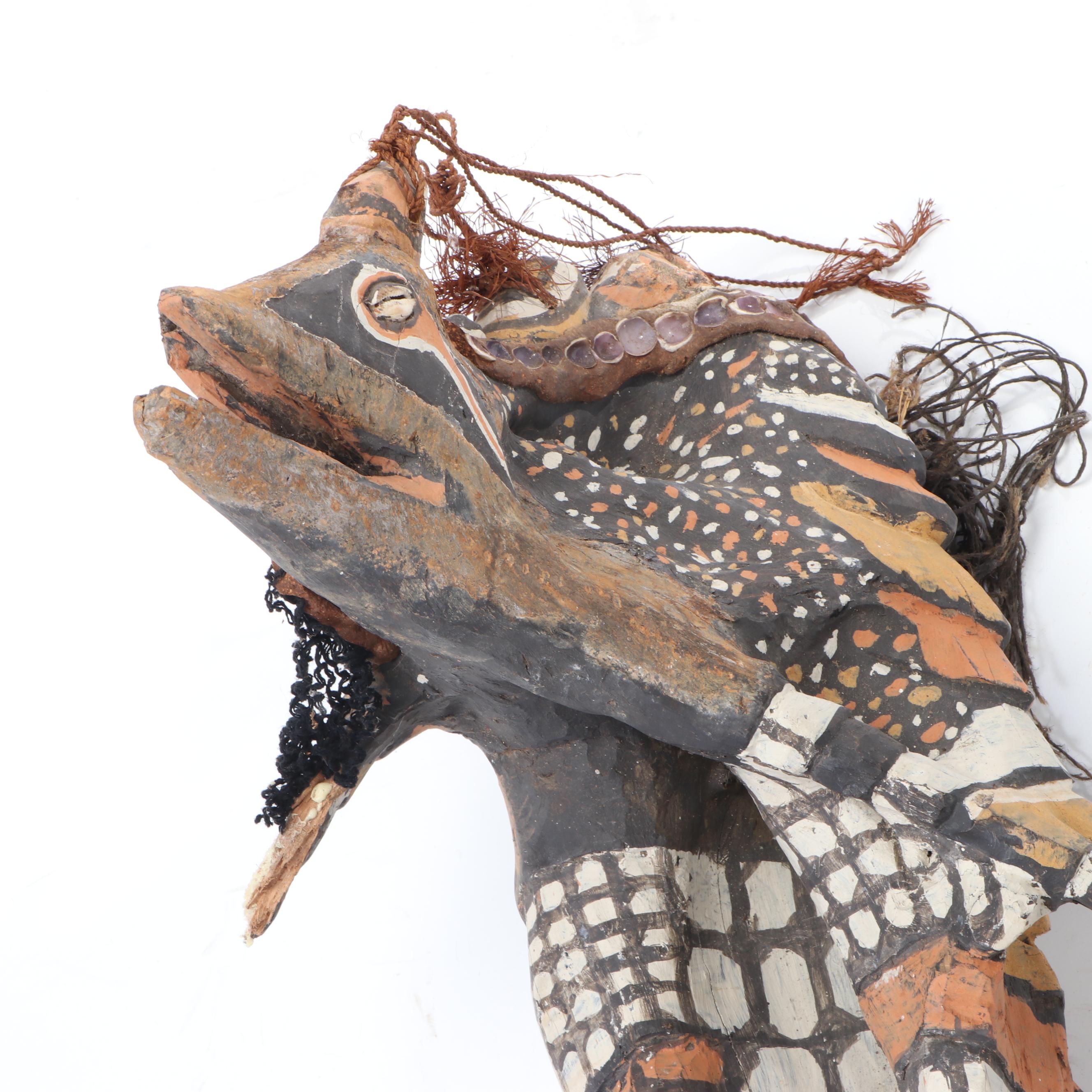 Sepik River Region Carved Wood Polychrome Animal Motif Sculpture