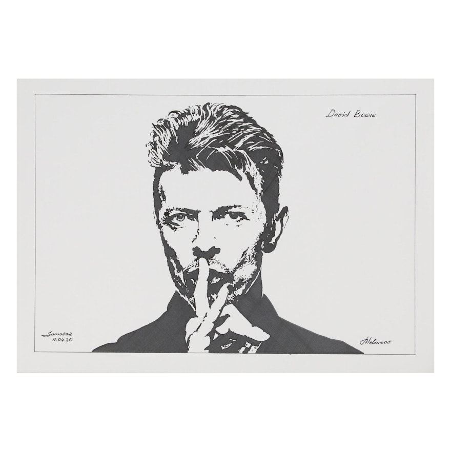 Pen and Ink Portrait Drawing "David Bowie", 2020