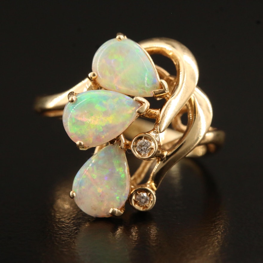 14K Opal and Diamond Cluster Ring