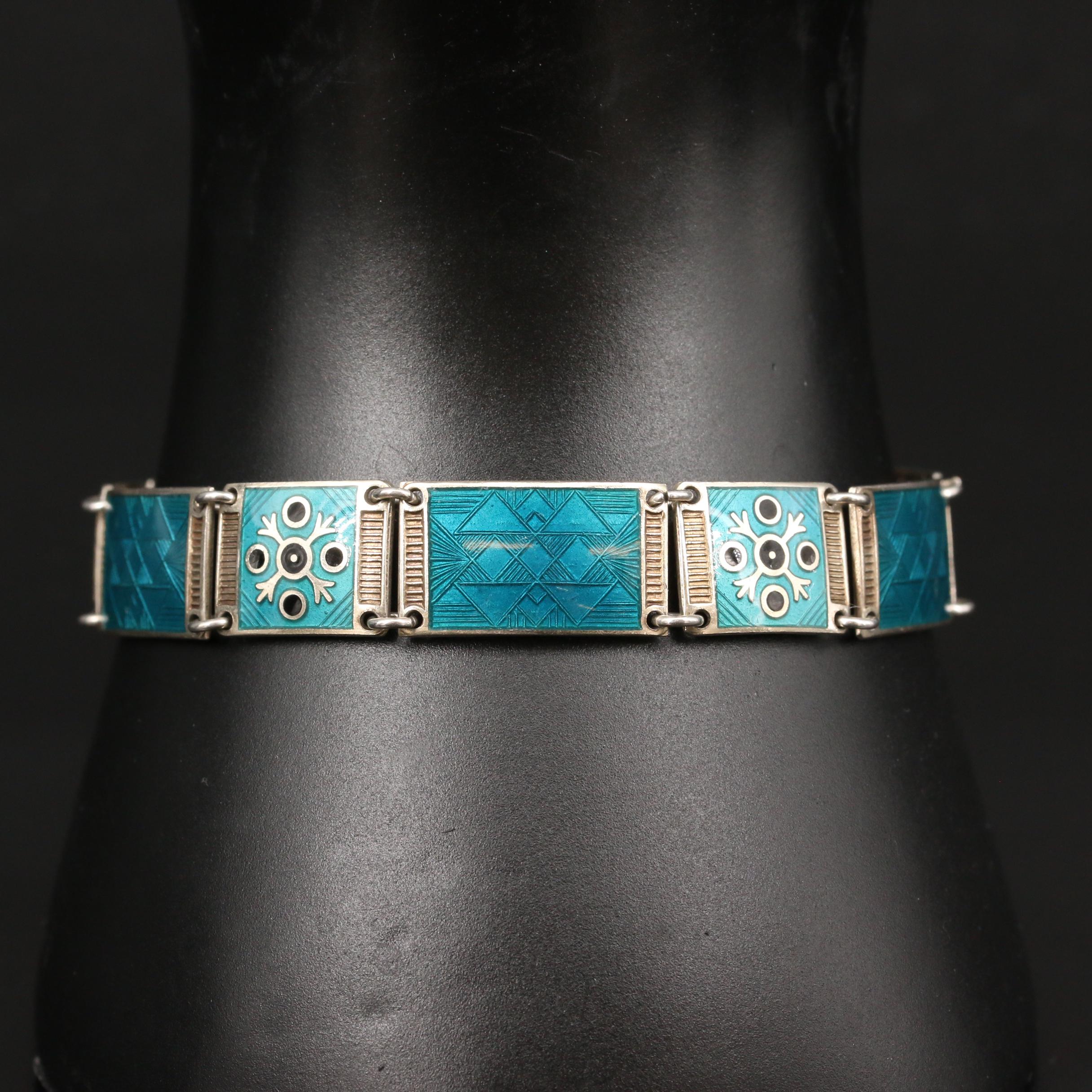 Vintage Bernard Meldahl Norwegian Sterling Silver Enamel Bracelet