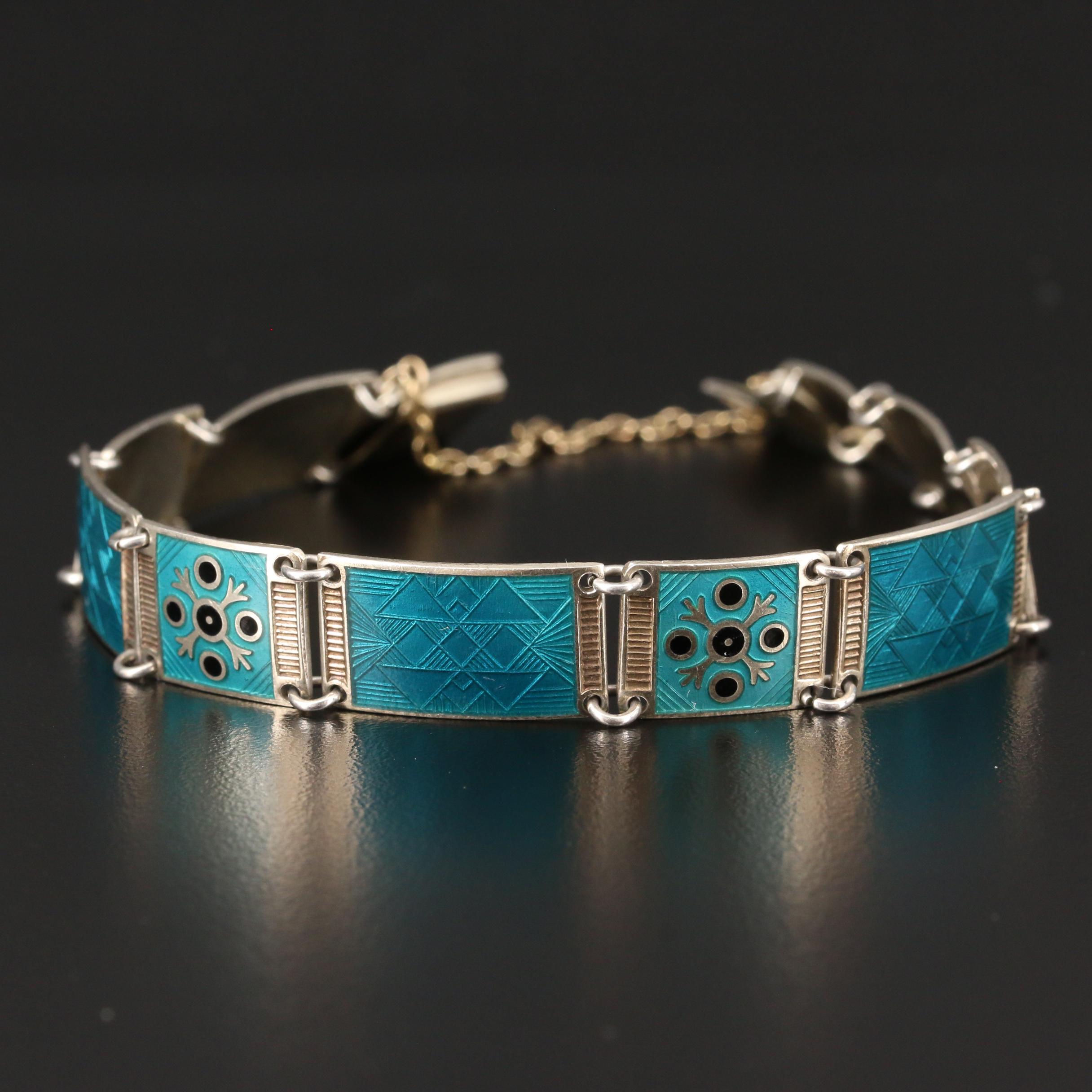 Vintage Bernard Meldahl Norwegian Sterling Silver Enamel Bracelet