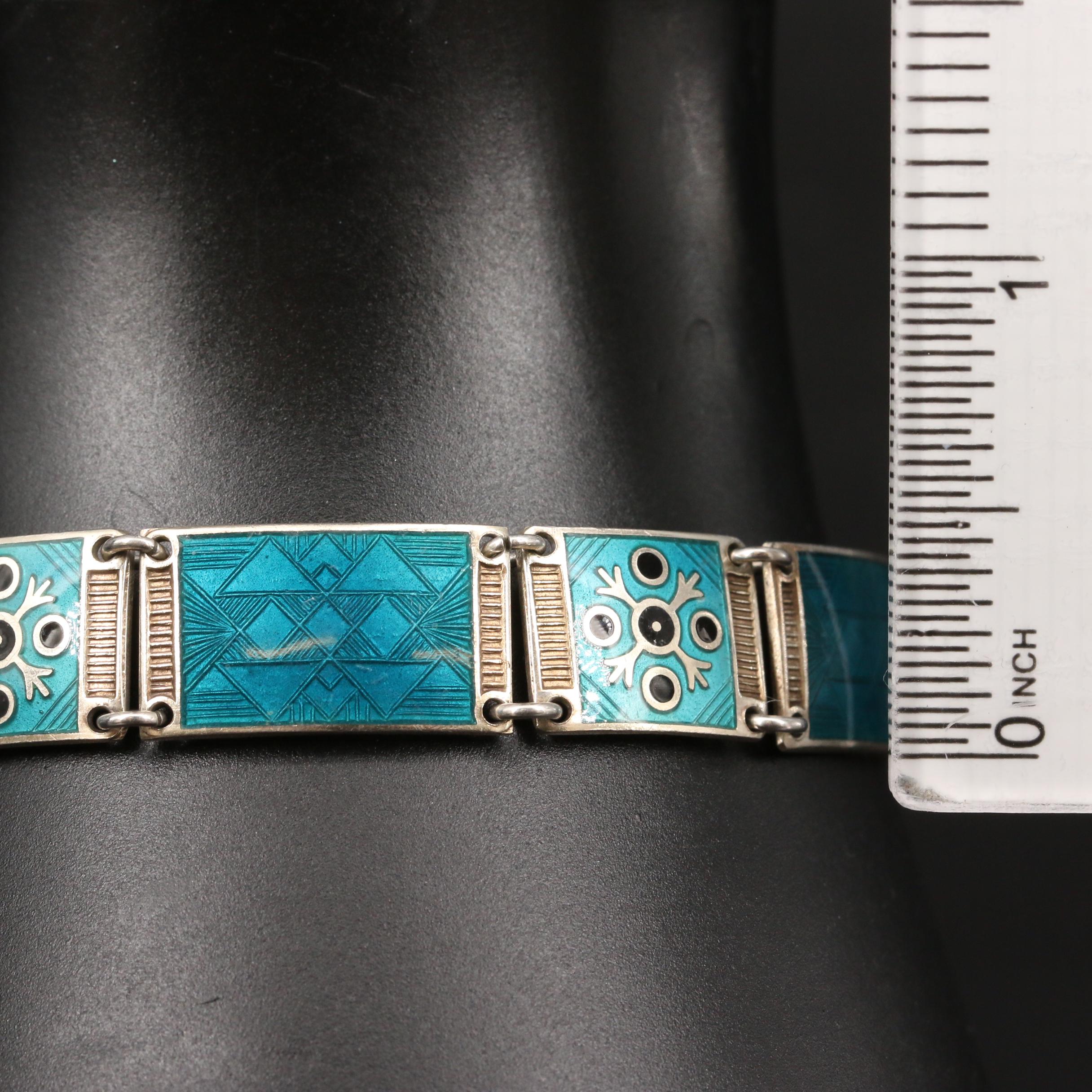 Vintage Bernard Meldahl Norwegian Sterling Silver Enamel Bracelet