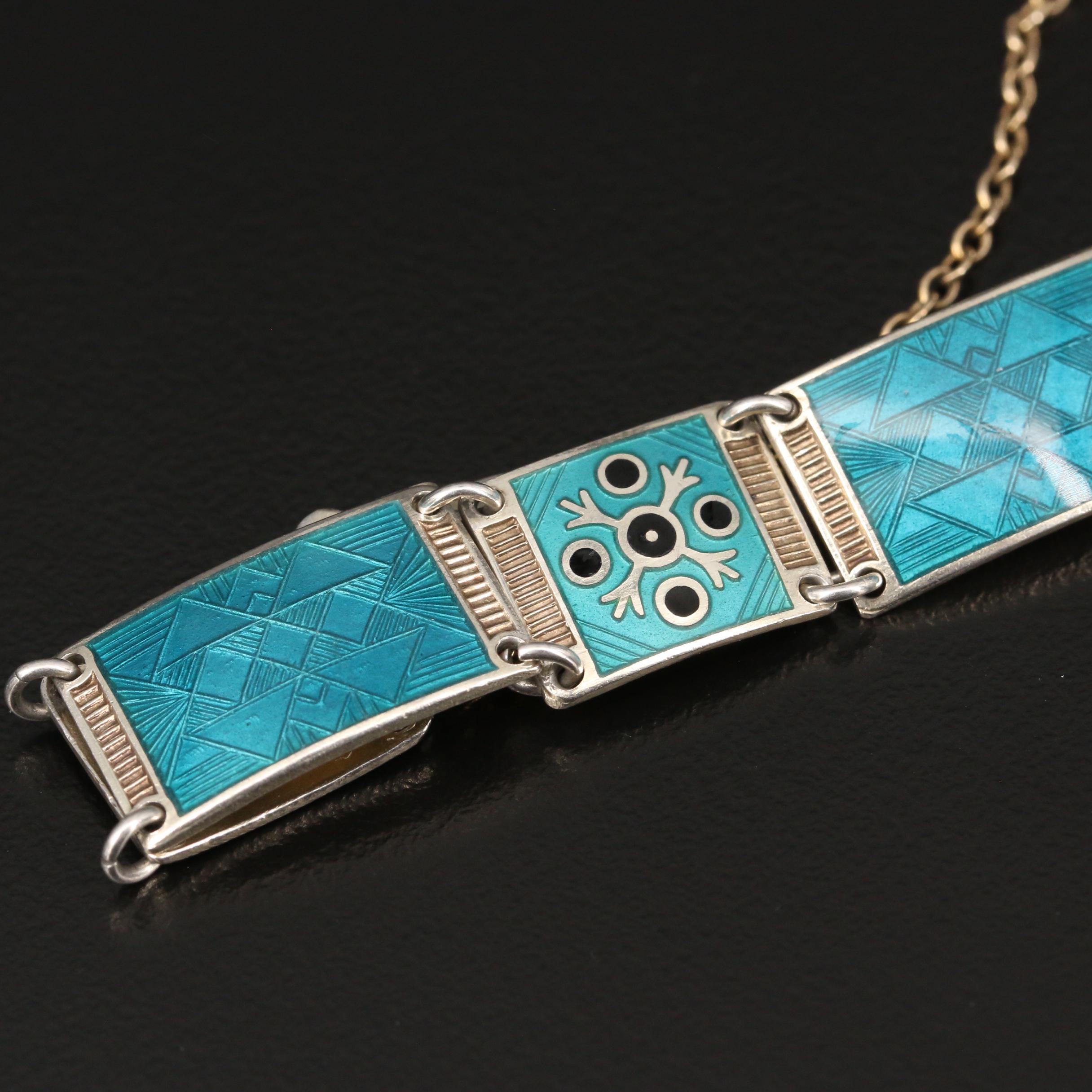 Vintage Bernard Meldahl Norwegian Sterling Silver Enamel Bracelet