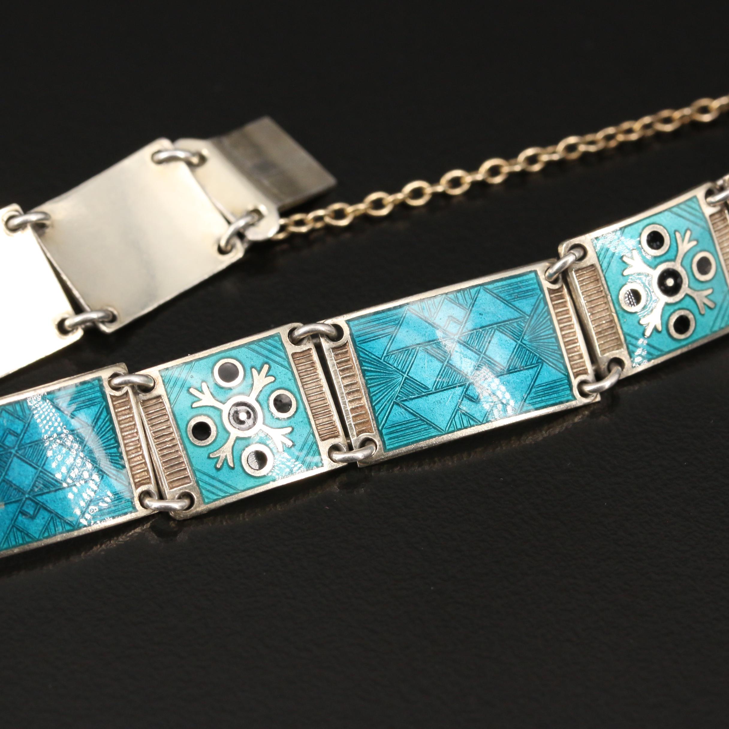 Vintage Bernard Meldahl Norwegian Sterling Silver Enamel Bracelet