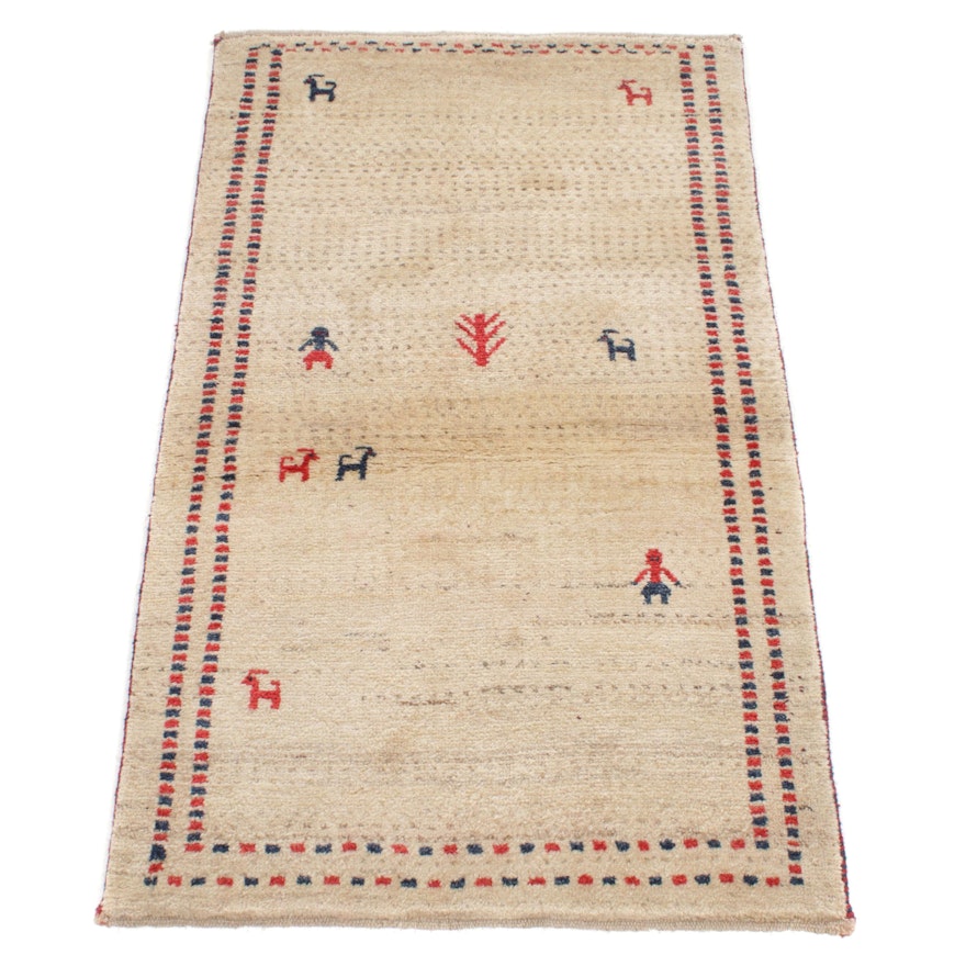 2'9 x 4'6 Hand-Knotted Persian Gabbeh Pictorial Rug, 1970s