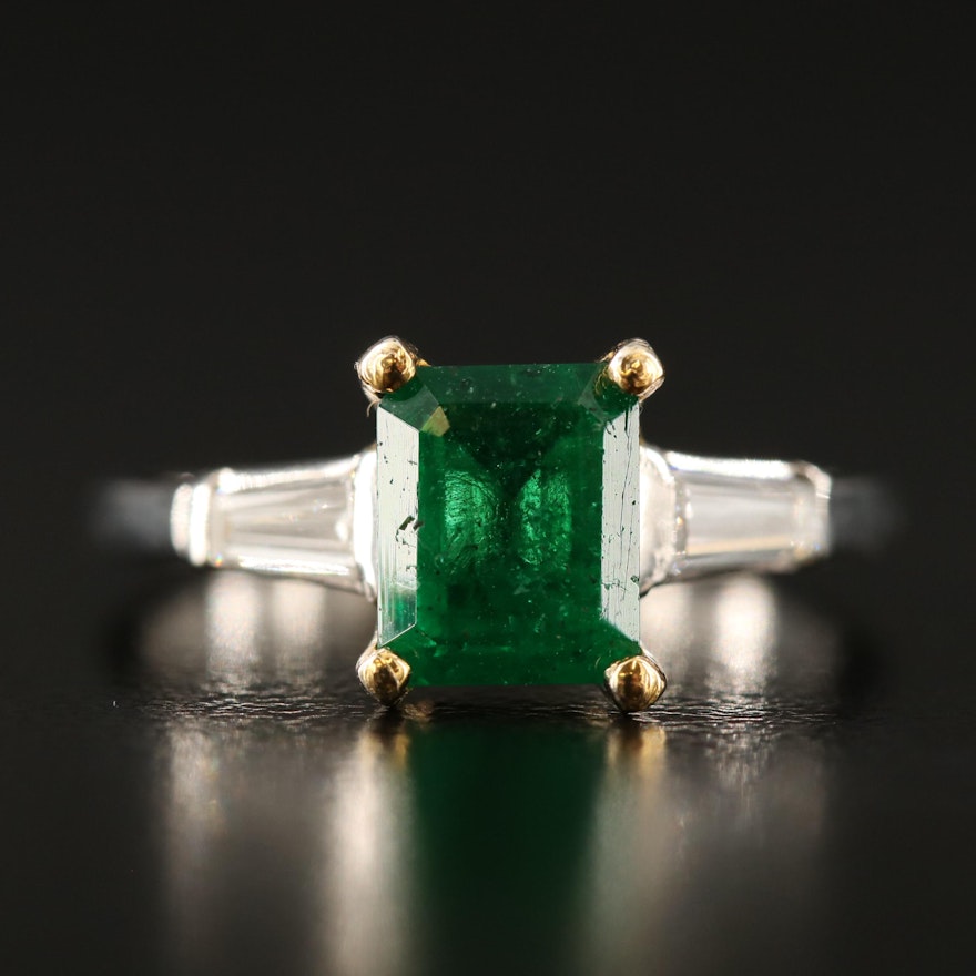 Platinum 1.47 CT Emerald and Diamond Ring