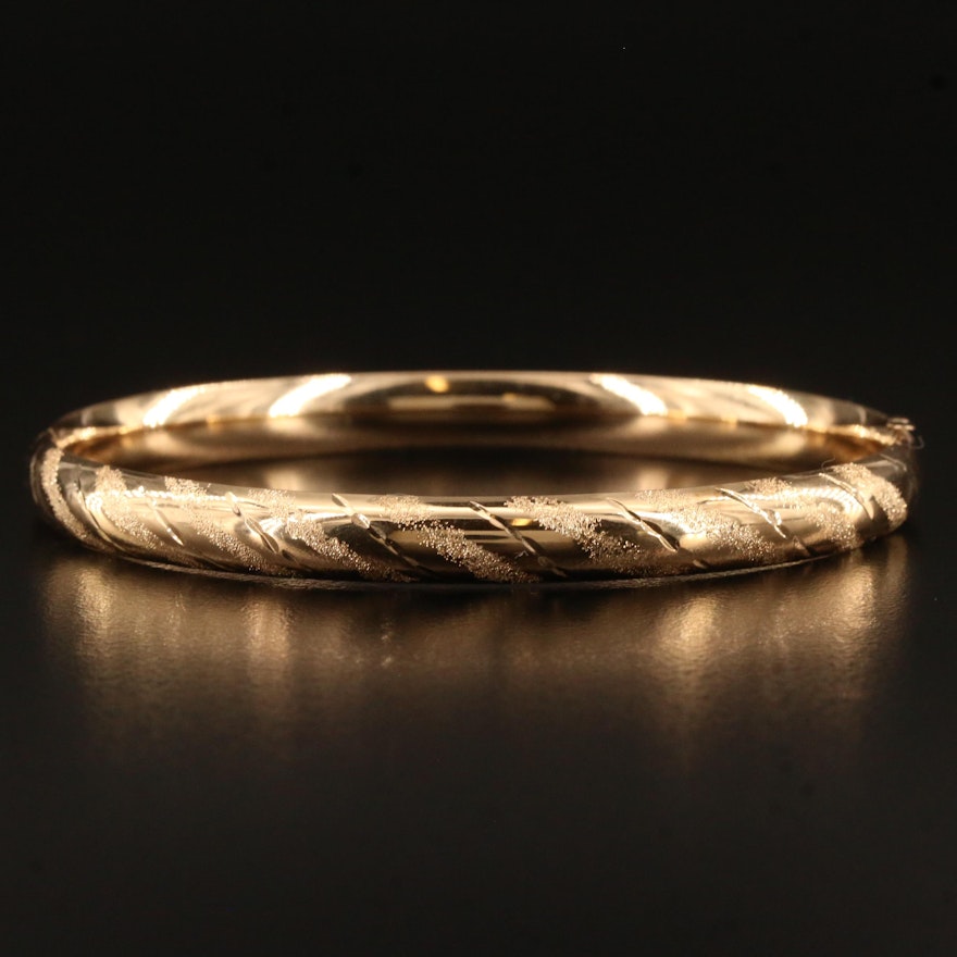 14K Hinged Bangle Featuring Stippled Finish