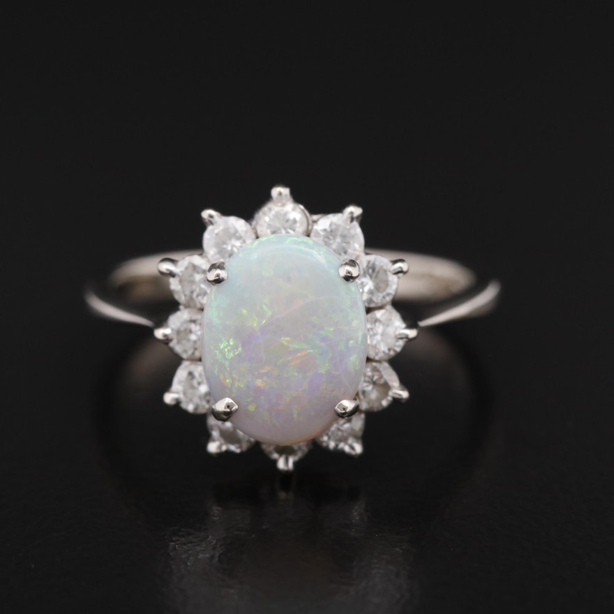 14K Opal Ring with Diamond Halo