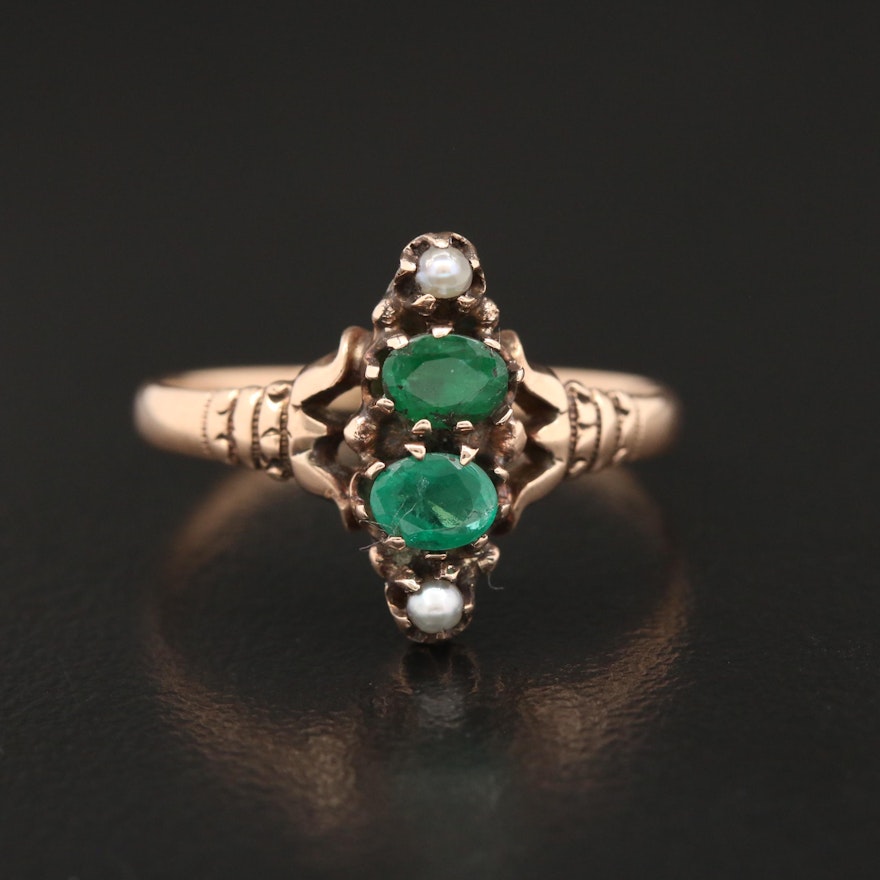 Victorian 10K Emerald and Seed Pearl Ring