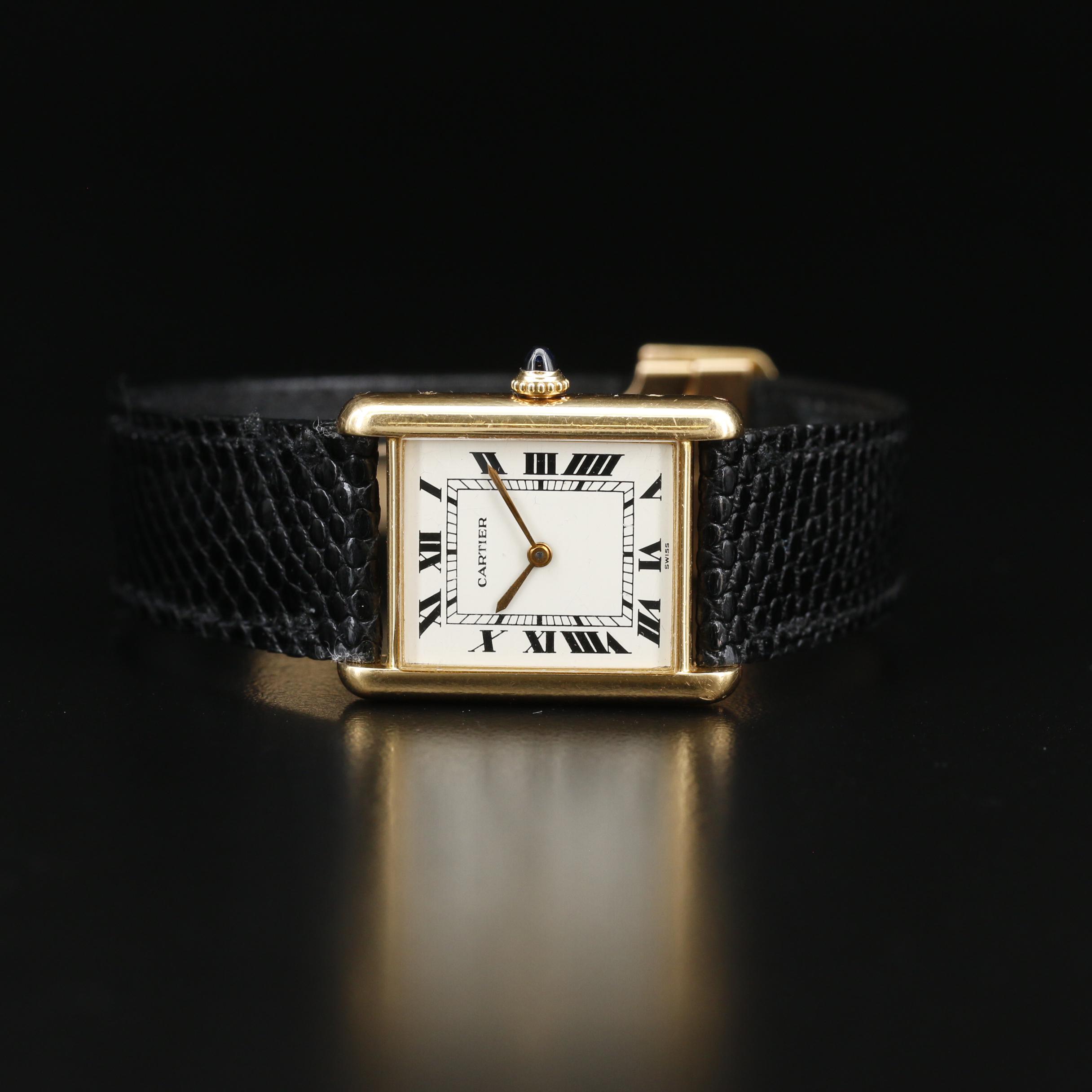 Vintage Cartier Tank Louis 18K Gold Stem Wind Watch