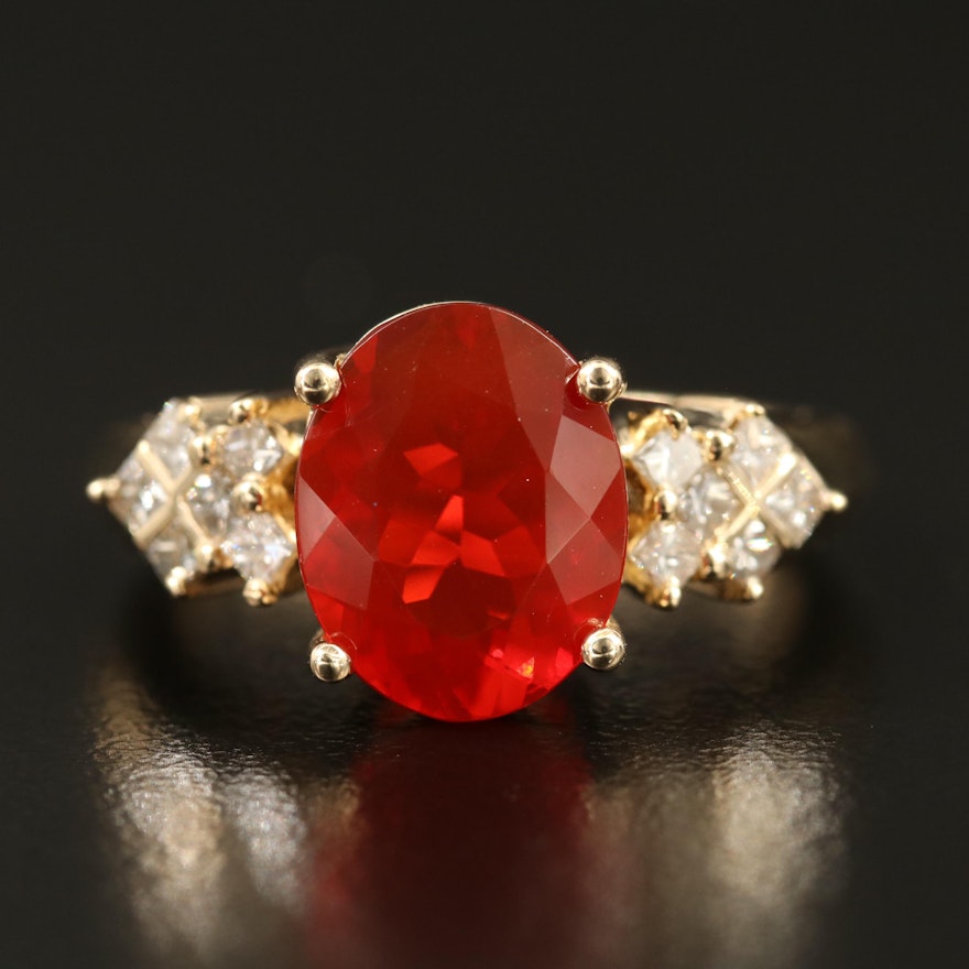 14K Fire Opal and Diamond Ring