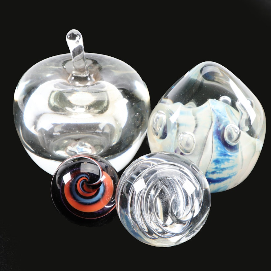 Signed Art Glass Paperweights Including Mark Matthews