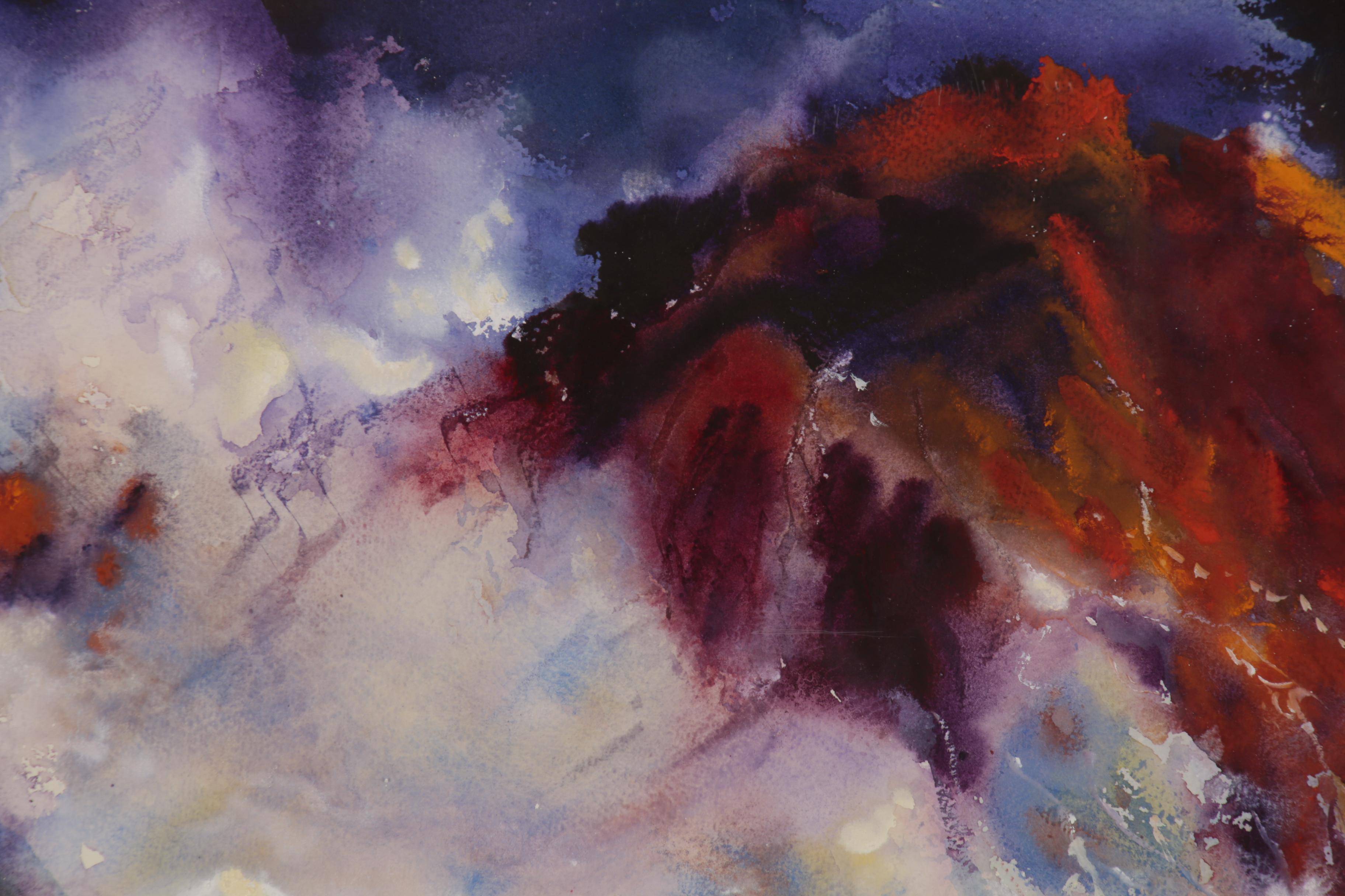 Reginald Grooms Abstract Gouache and Watercolor Painting "Brooding Light, Surf"