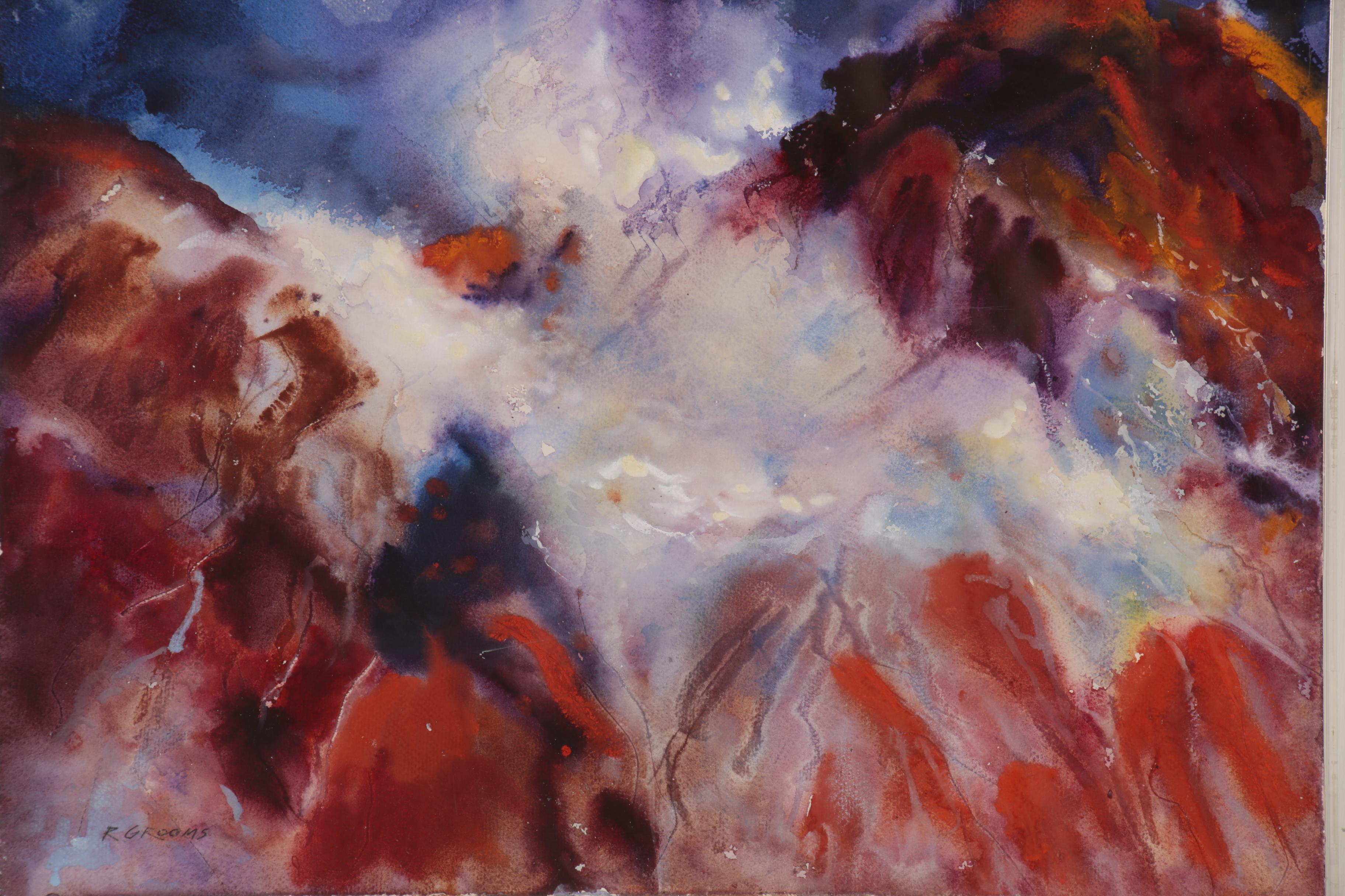 Reginald Grooms Abstract Gouache and Watercolor Painting "Brooding Light, Surf"