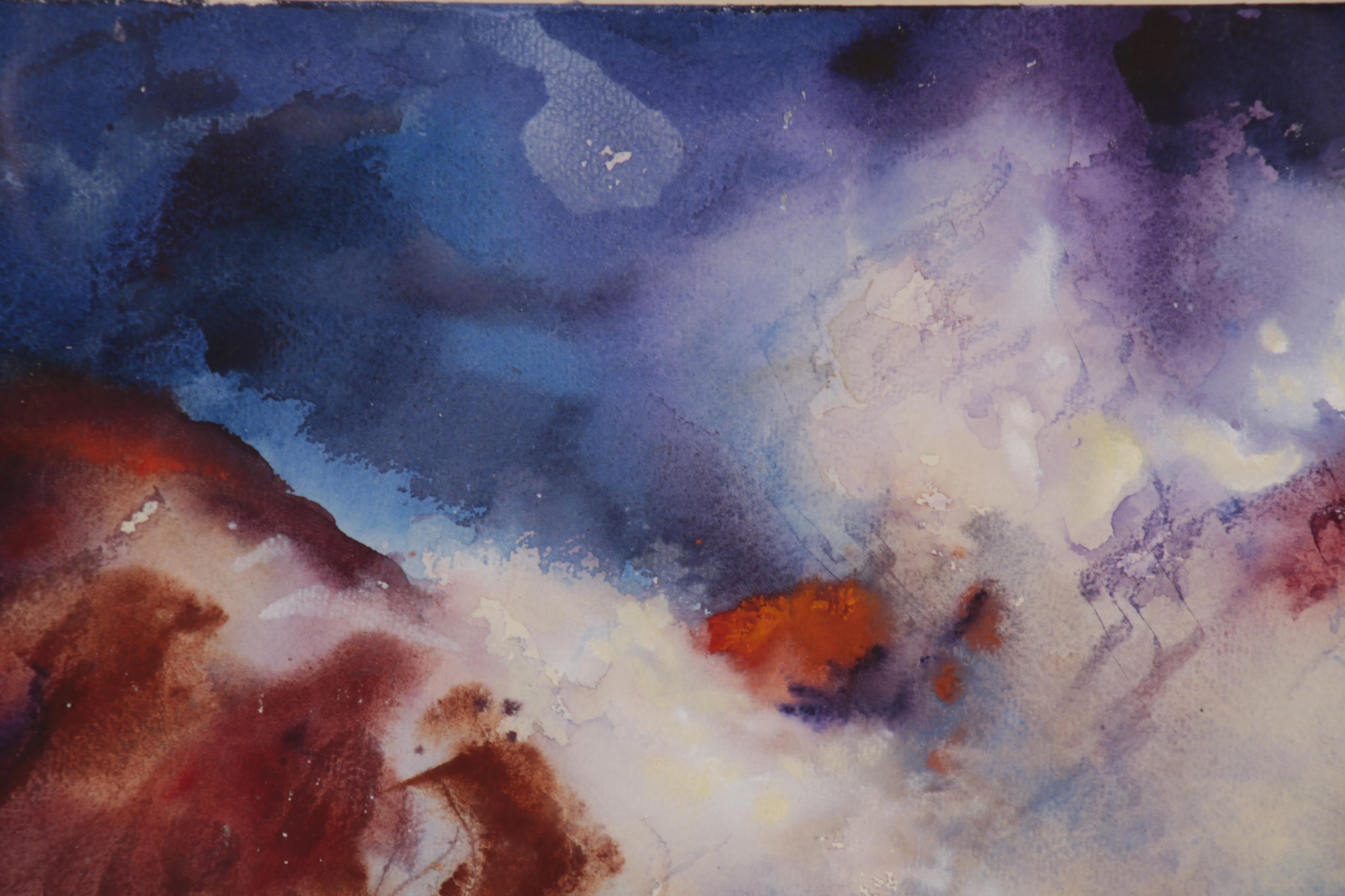 Reginald Grooms Abstract Gouache and Watercolor Painting "Brooding Light, Surf"