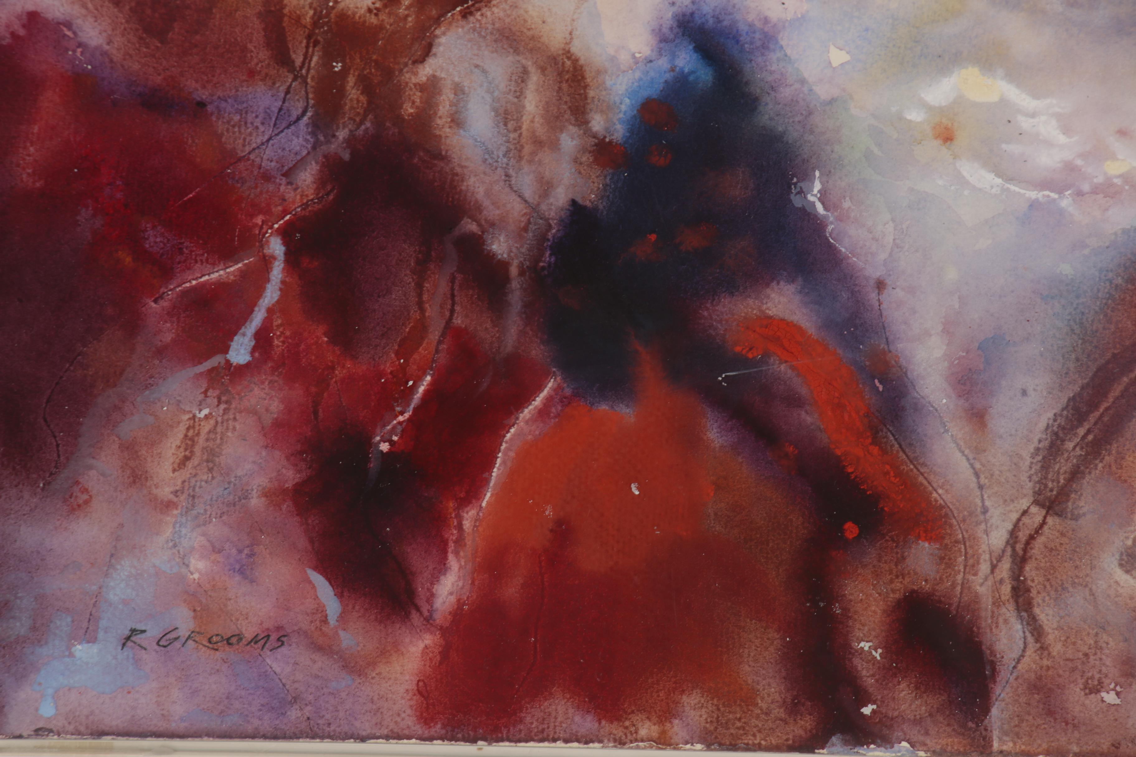 Reginald Grooms Abstract Gouache and Watercolor Painting "Brooding Light, Surf"