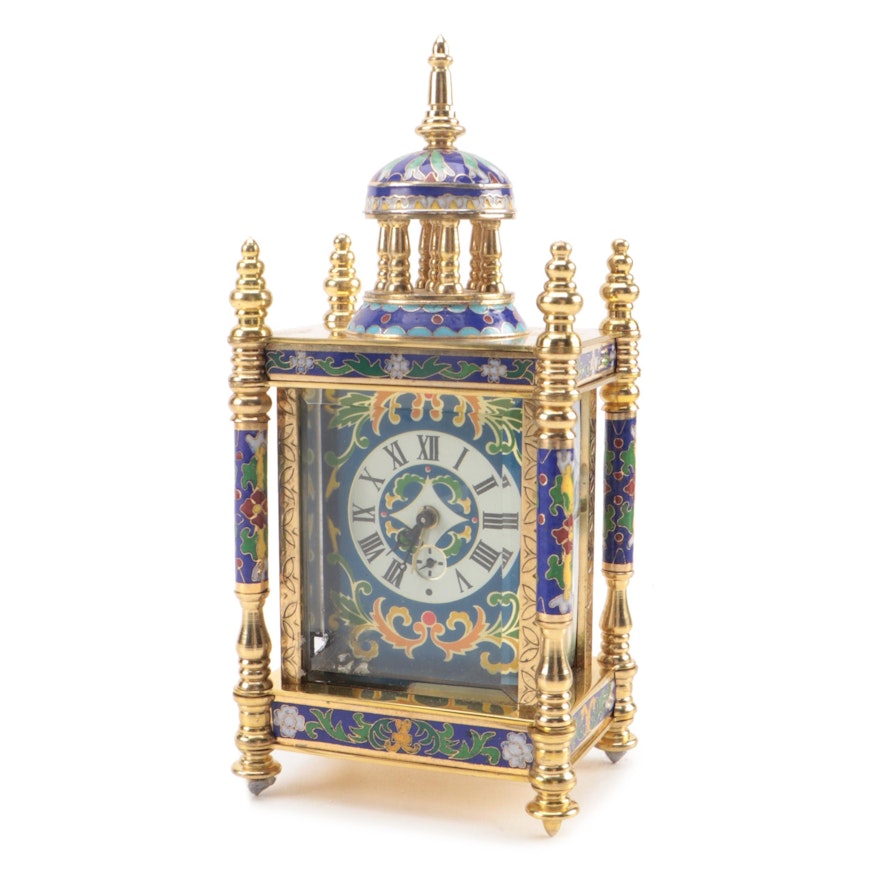 Chinese Cloisonné Brass and Enamel Clock, Mid to Late 20th Century