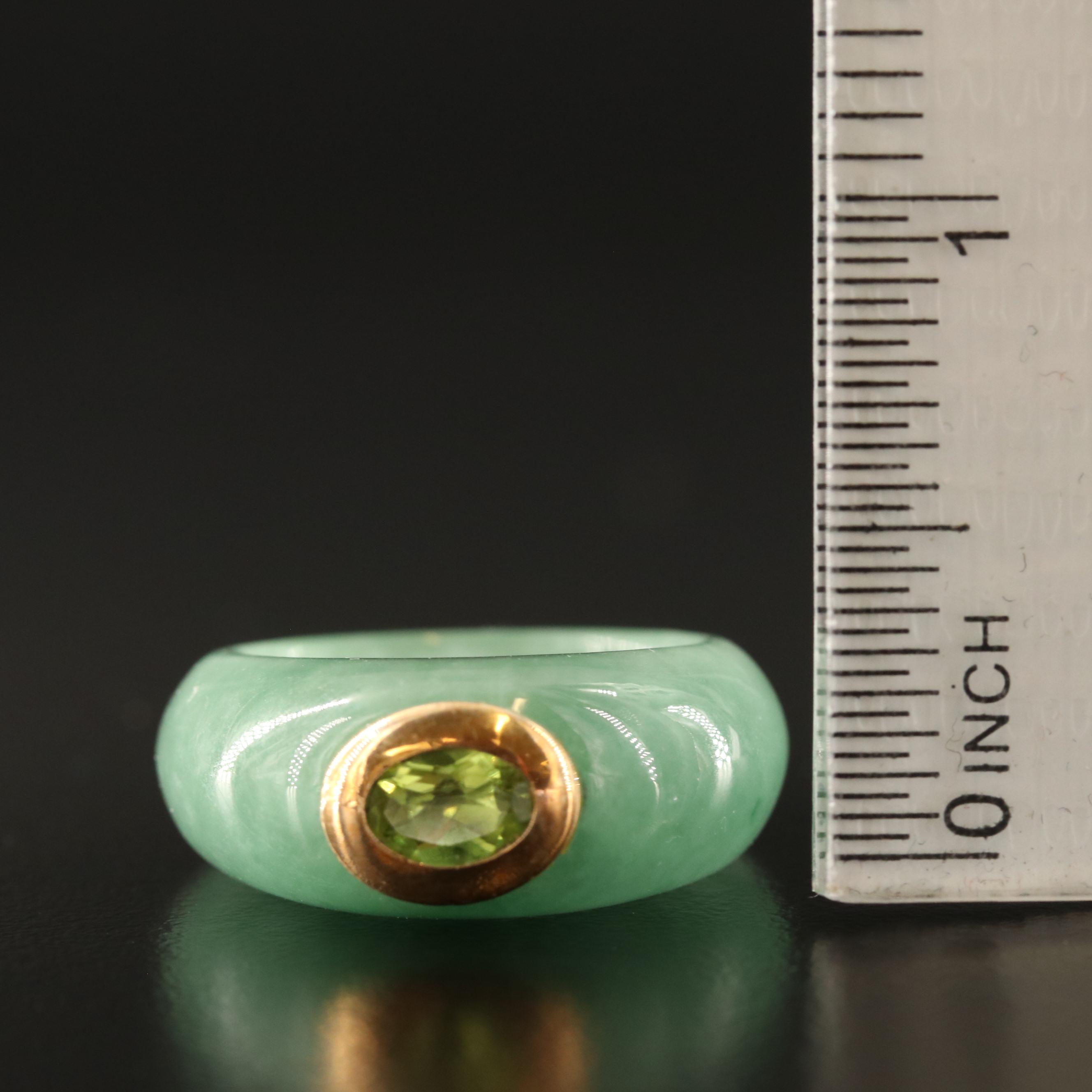 Jadeite and Peridot Hololith Ring with 14K Accent