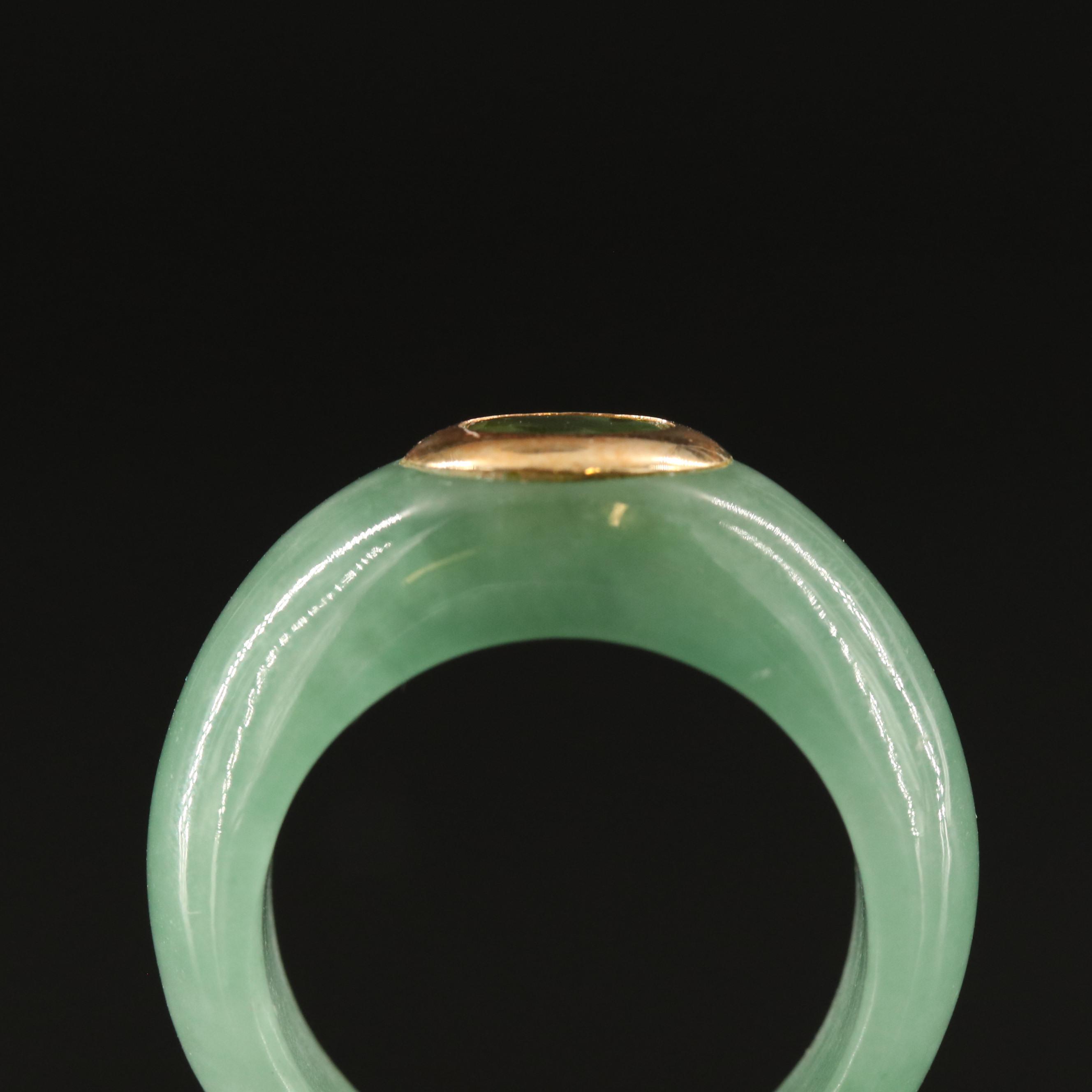Jadeite and Peridot Hololith Ring with 14K Accent