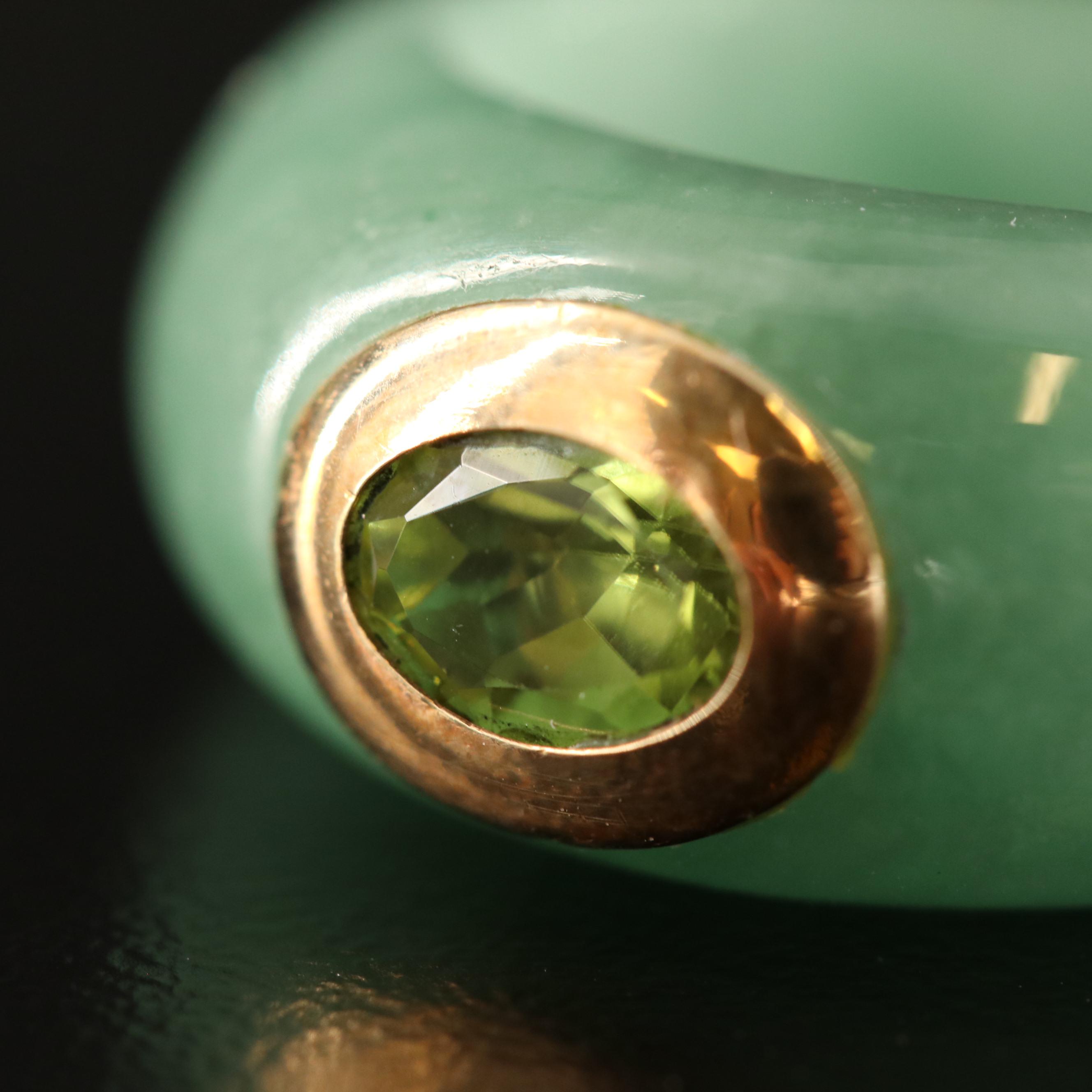 Jadeite and Peridot Hololith Ring with 14K Accent