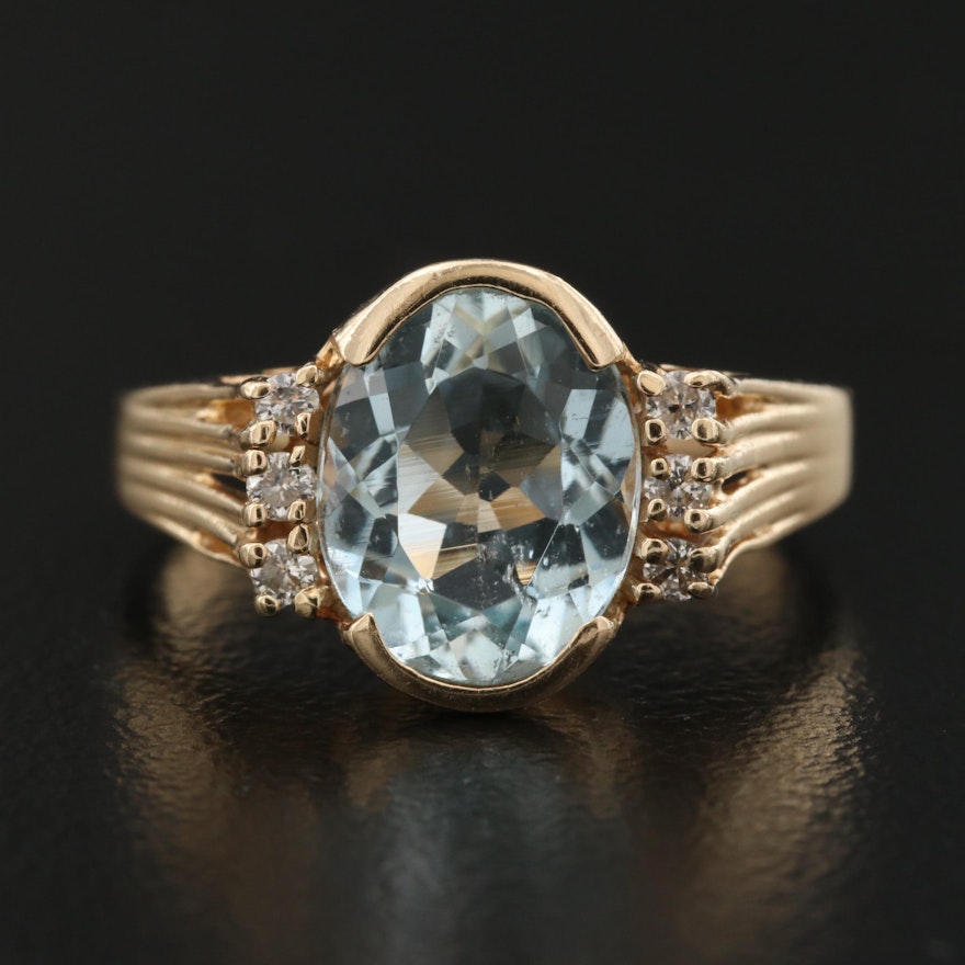 14K Aquamarine Ring with Diamond Accents