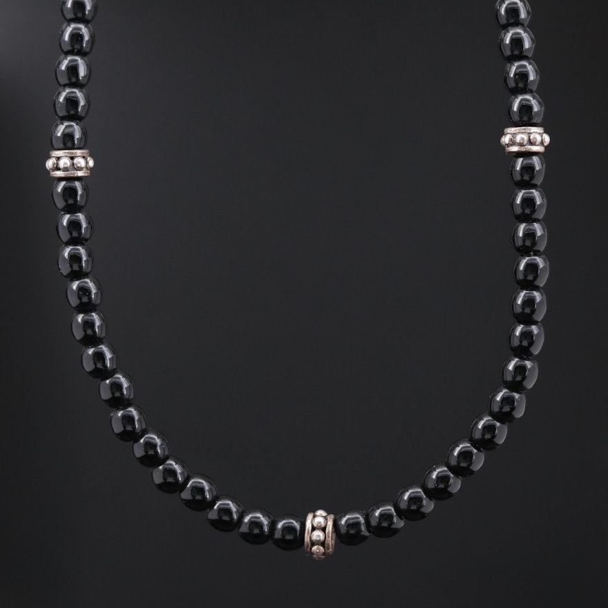 Sterling Silver Black Onyx Beaded Necklace