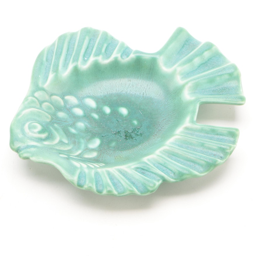 Rookwood Pottery Green Glaze Ceramic Fish Ashtray, 1943