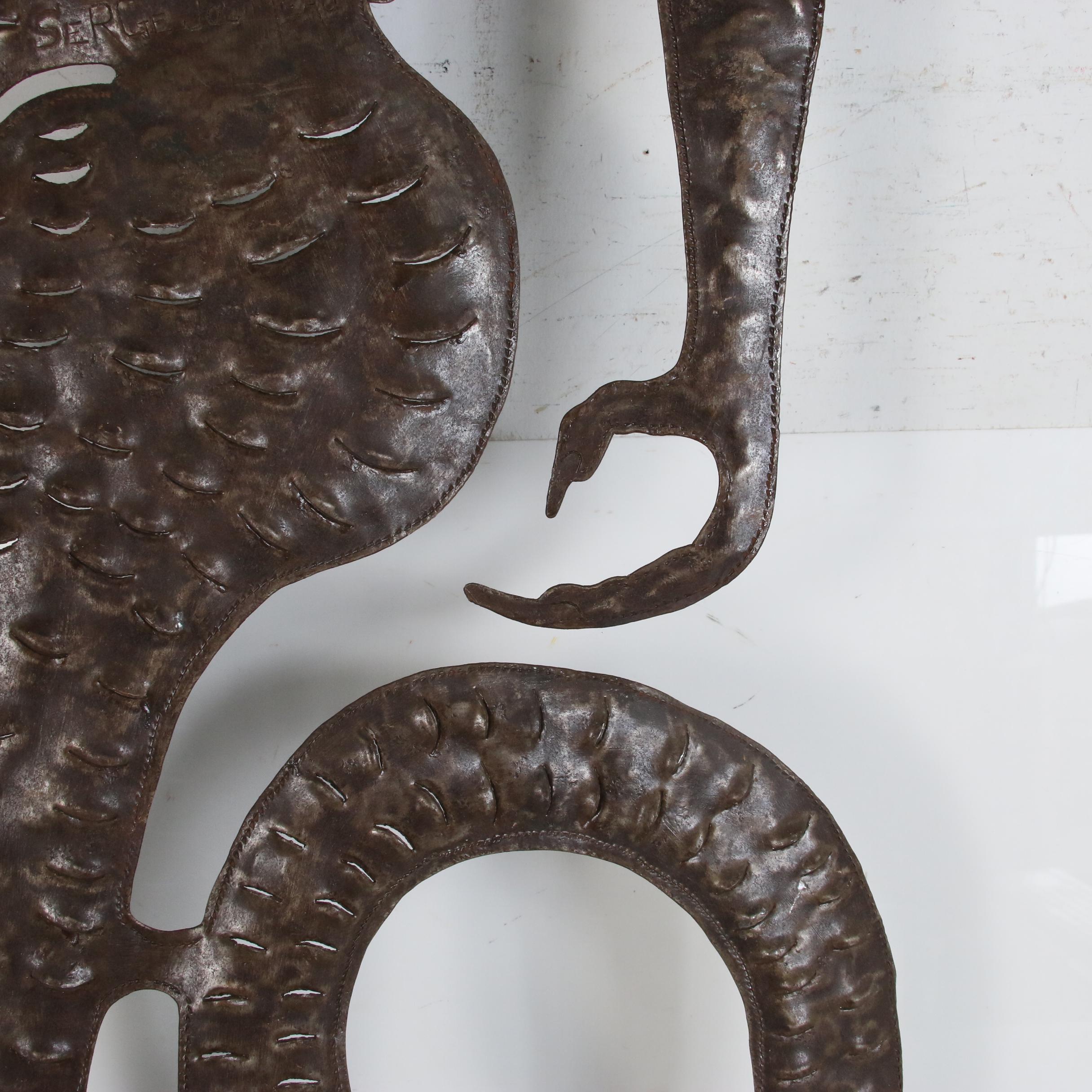 Serge Jolimeau Haitian Metal Relief Sculpture of Mermaid with Cow Head