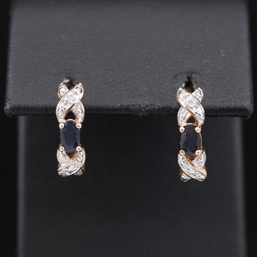 Sterling Silver Sapphire and Diamond J-Hoop Earrings