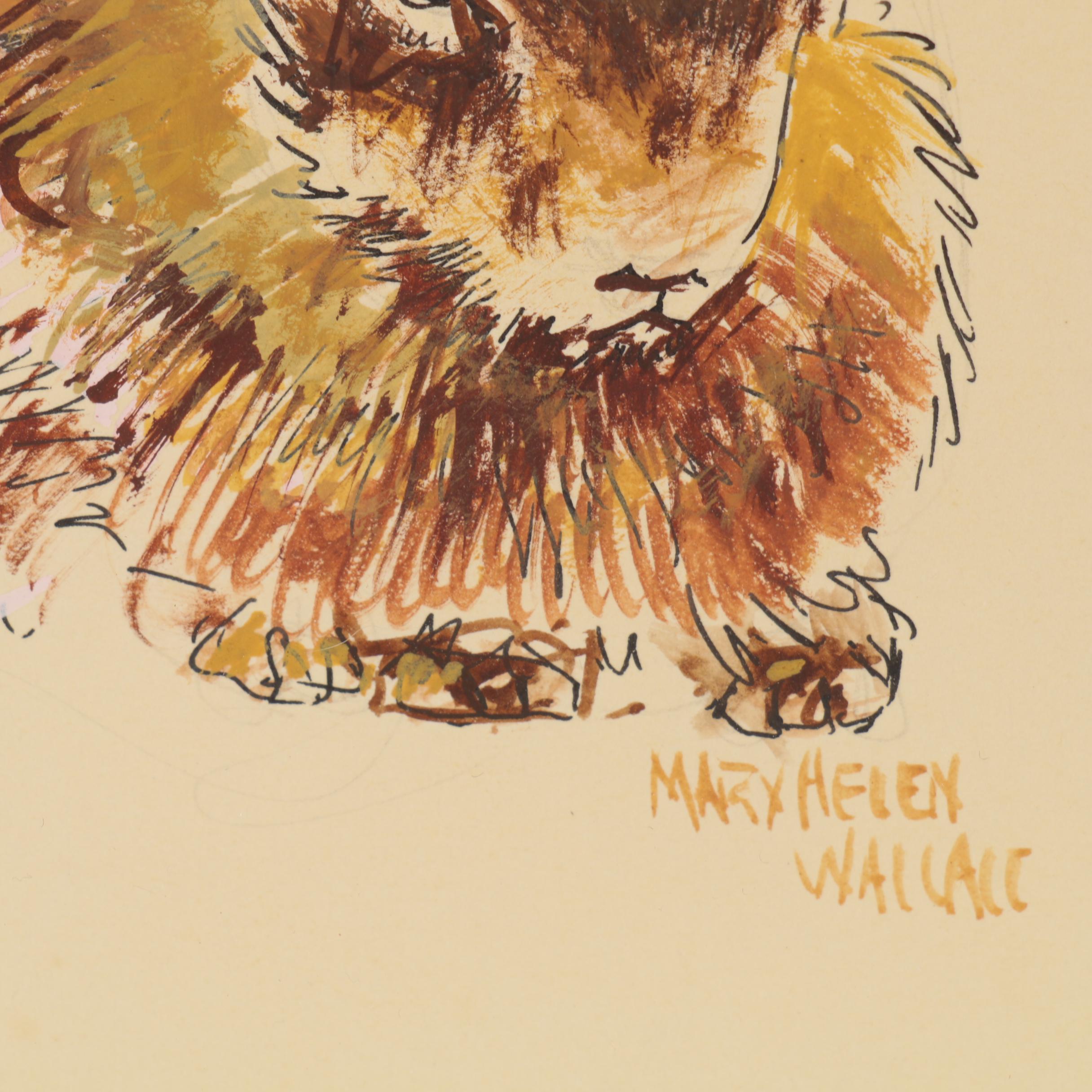 Mary Helen Wallace Ink and Gouache Painting of Rabbit