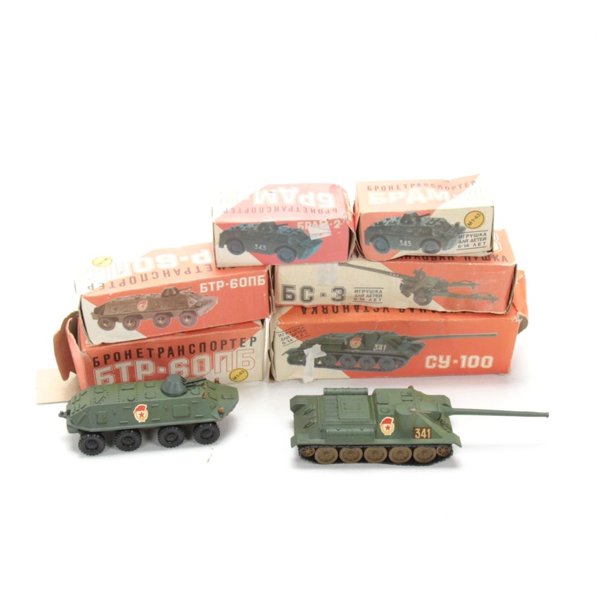 1970s Russian Military Vehicles, Armored Tanks with Artillery, 1:43 Scale